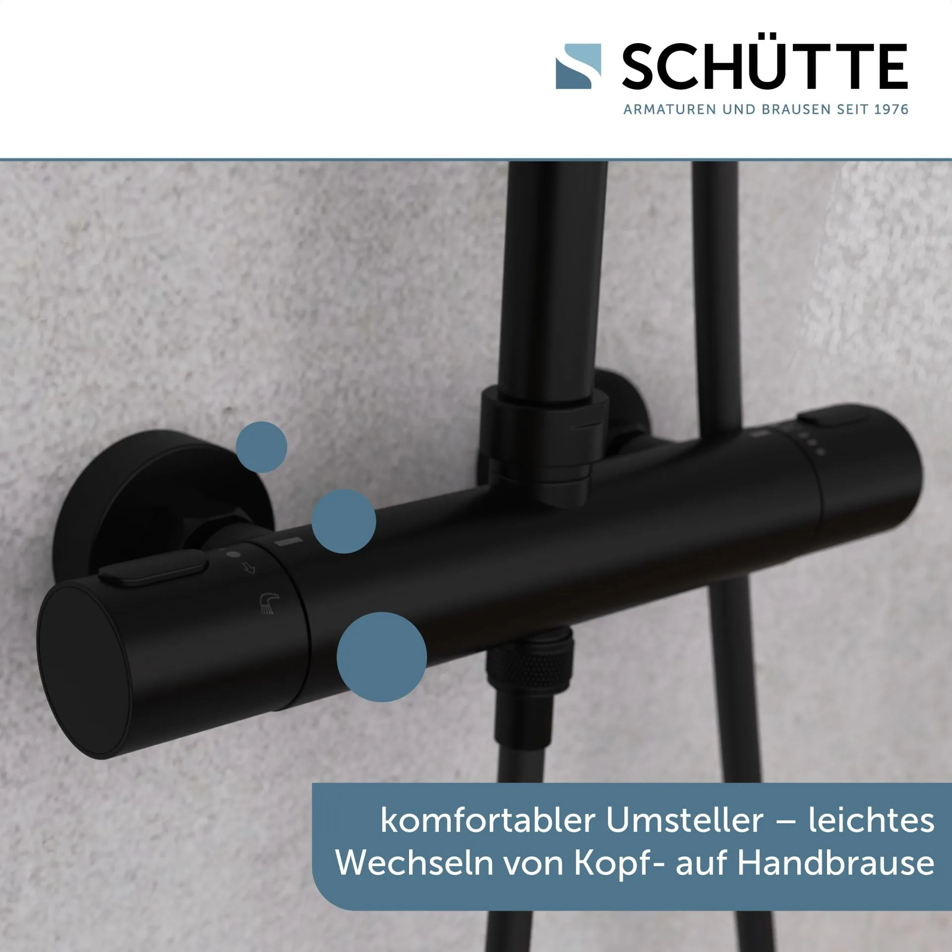 SCHÜTTE AQUADUCT Überkopf-Brauseset, Schwarz matt, mit Duschthermostat