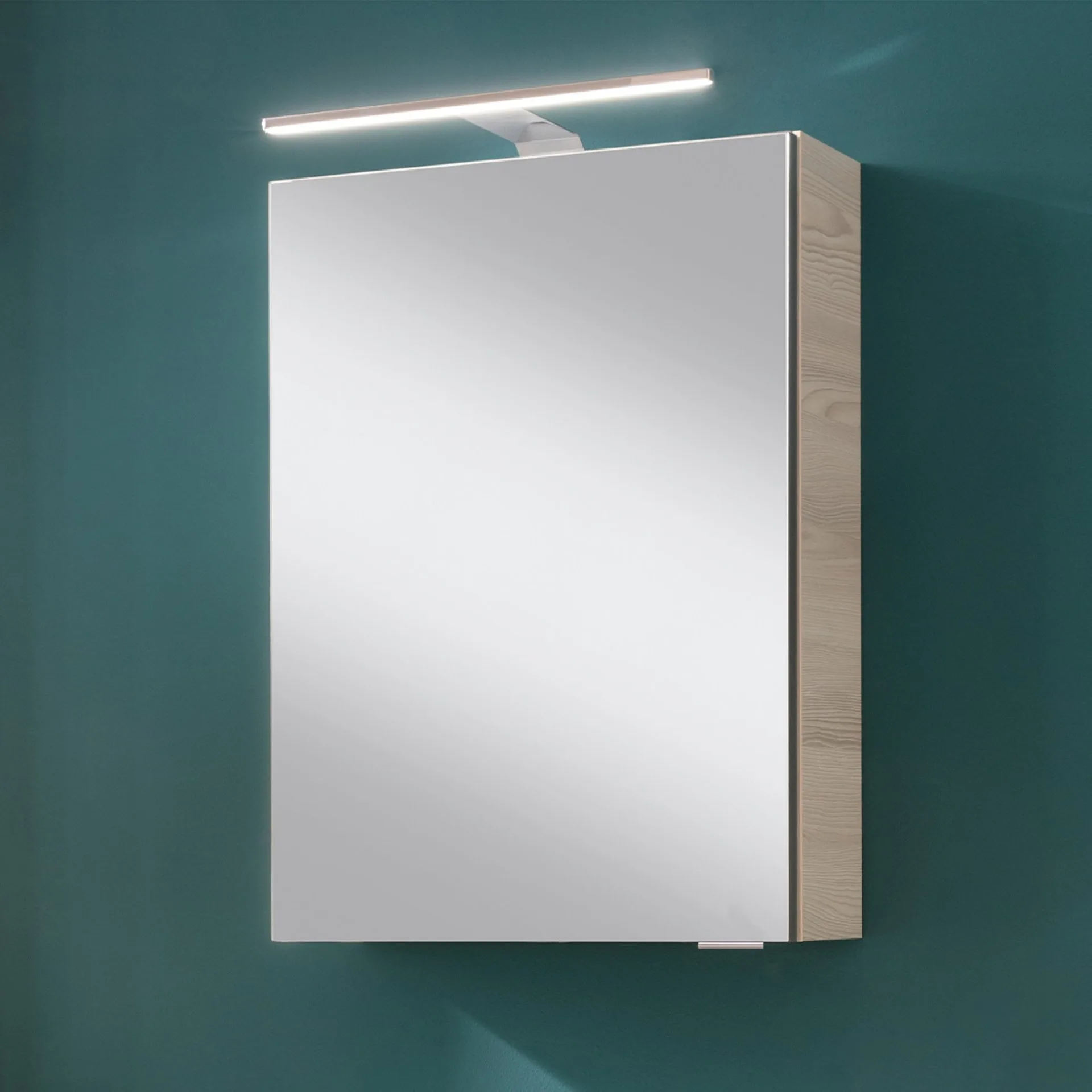 FACKELMANN SBC LUXOR Gäste WC Spiegelschrank 40 cm breit, Braun, Türanschlag links + Aufsatzleuchte