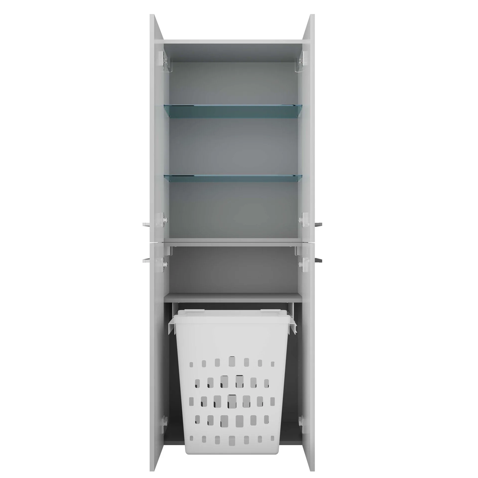 FACKELMANN B.ROUND Doppel Hochschrank 60 cm breit, Weiß, mit Wäschekorb
