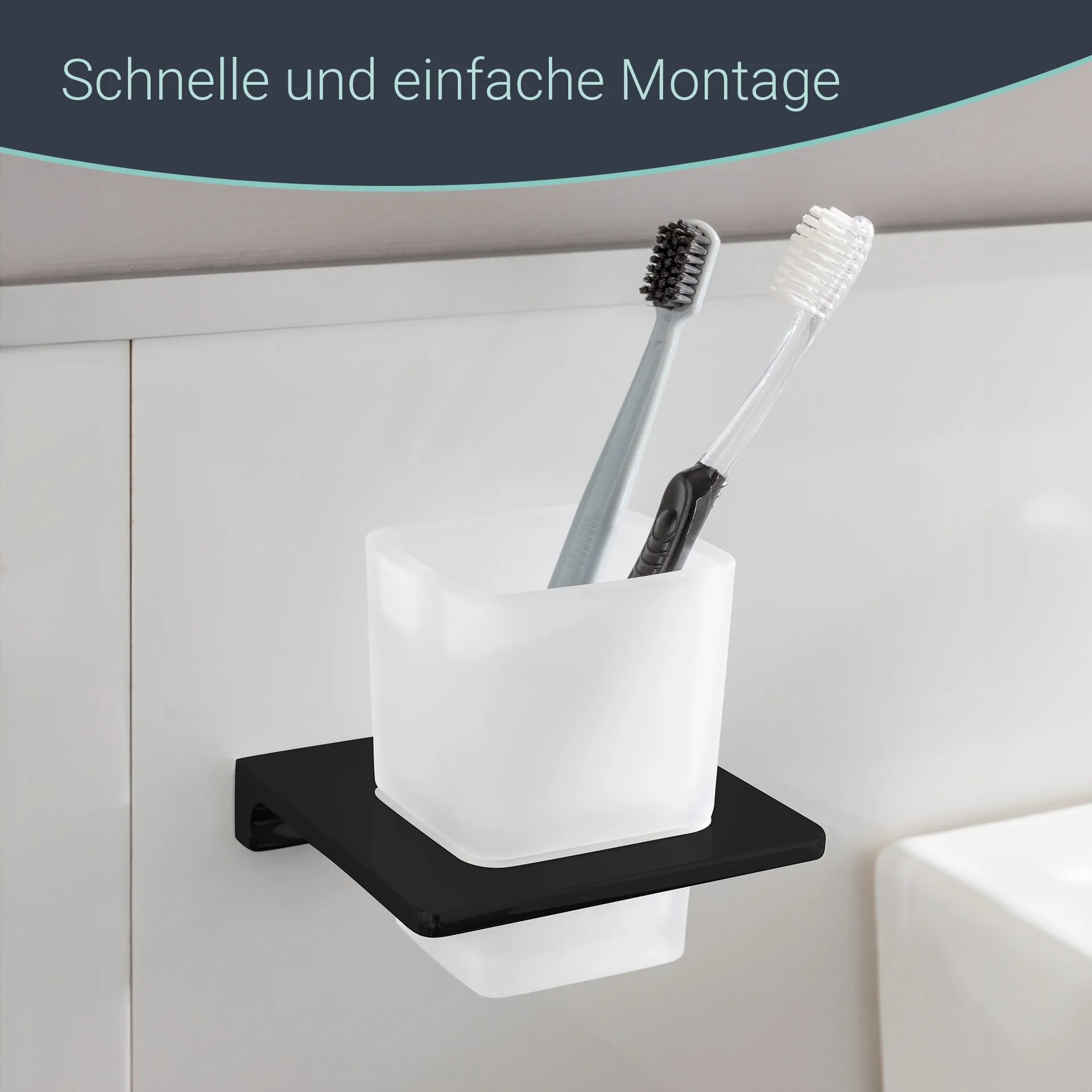 BadeDu SIRIUS Glas mit Halter Schwarz matt