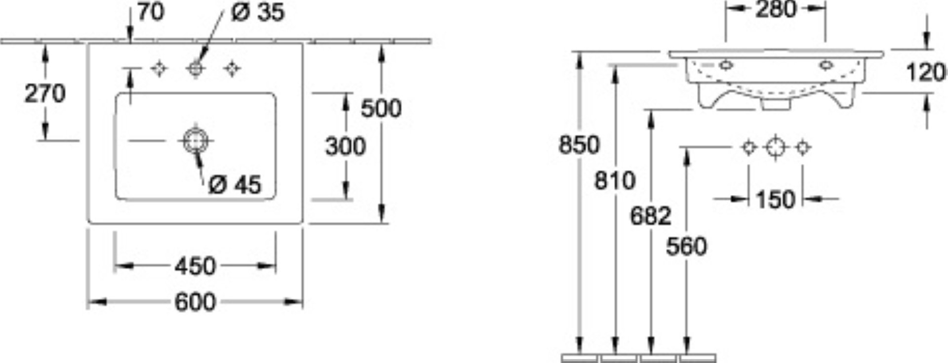 VILLEROY & BOCH VENTICELLO Waschbecken Keramik 60 cm breit, Weiß, mit Überlauf, CeramicPlus