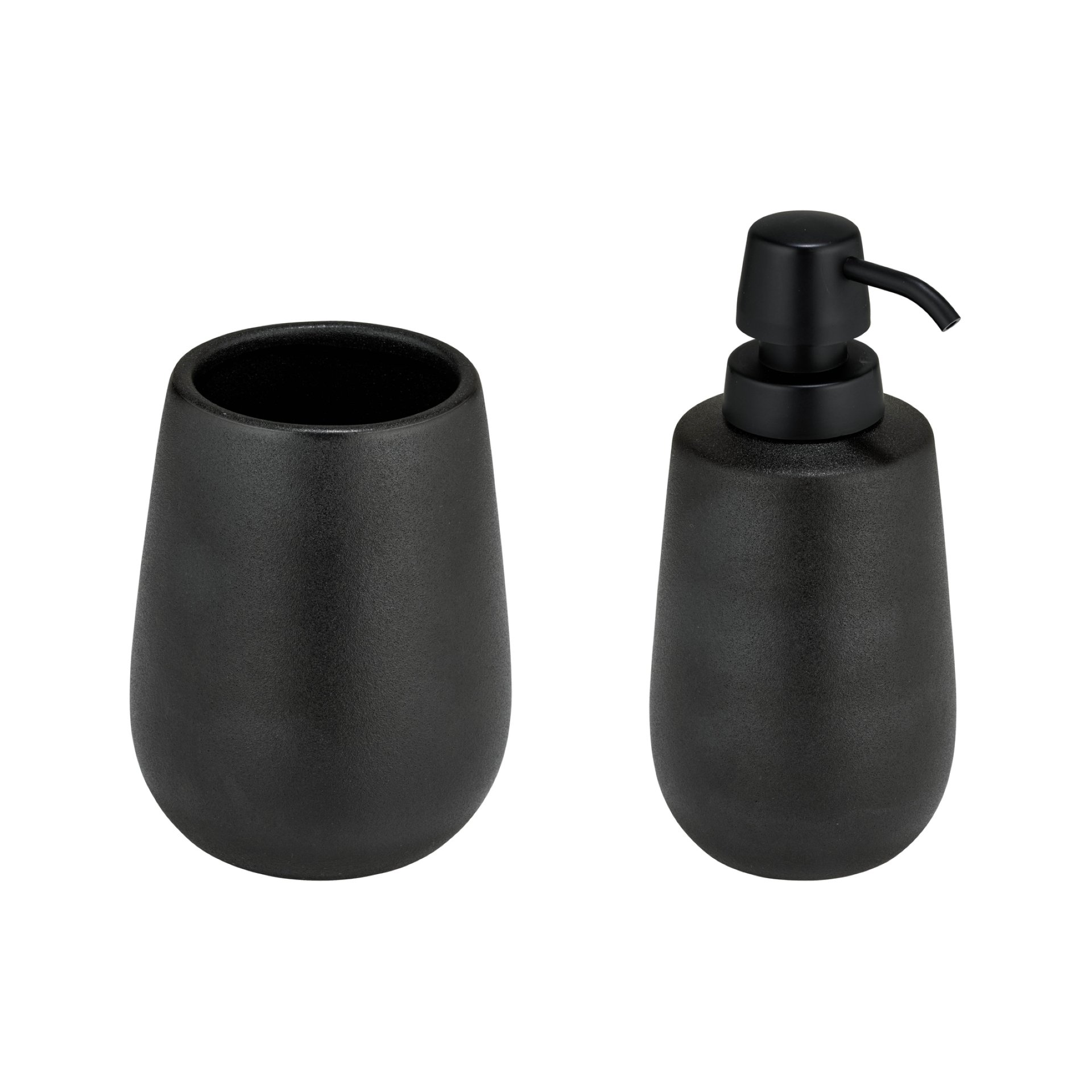 WENKO NERNO Accessoire Set, Schwarz, Zahnputzbecher, Seifenspender, Keramik