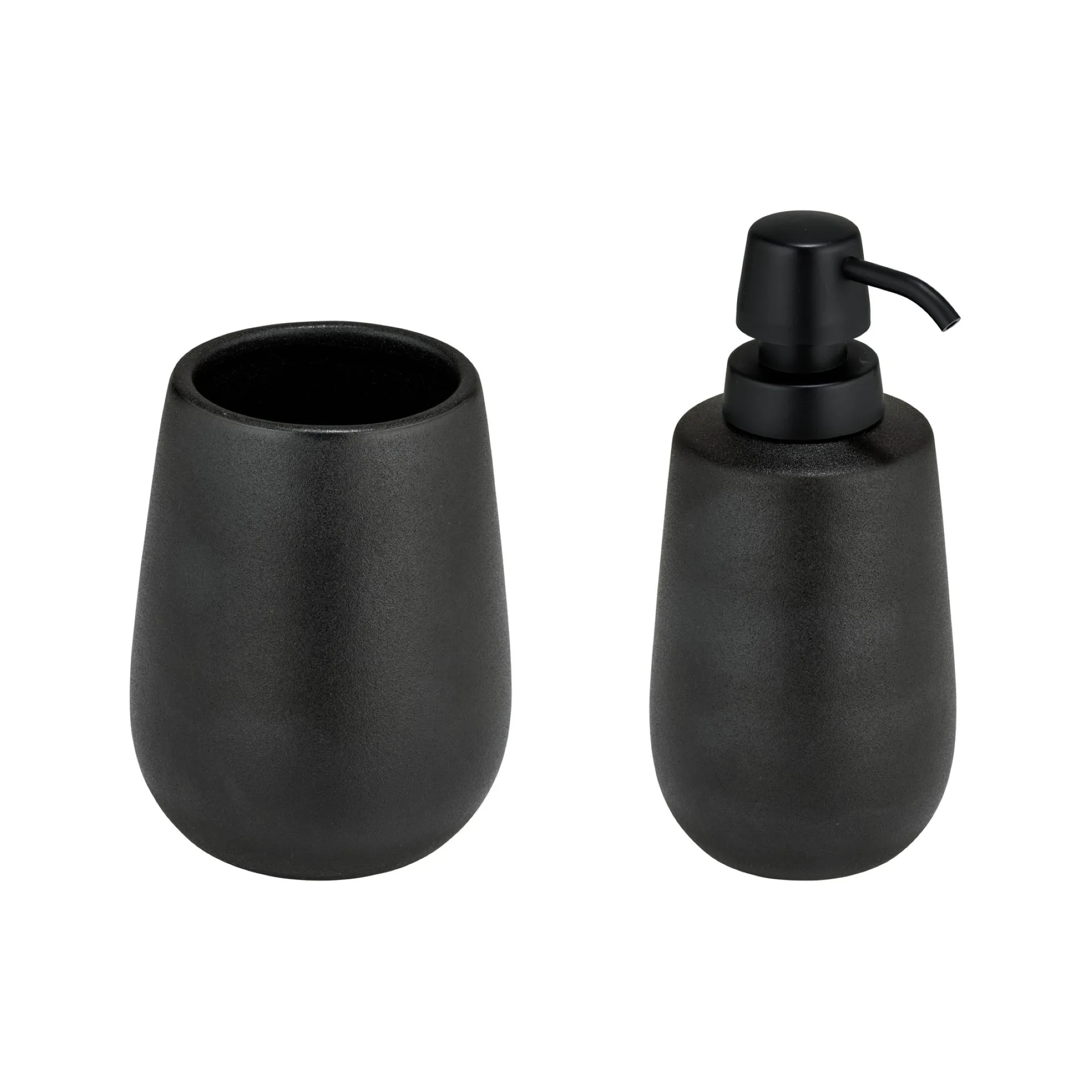 WENKO NERNO Accessoire Set, Schwarz, Zahnputzbecher, Seifenspender, Keramik