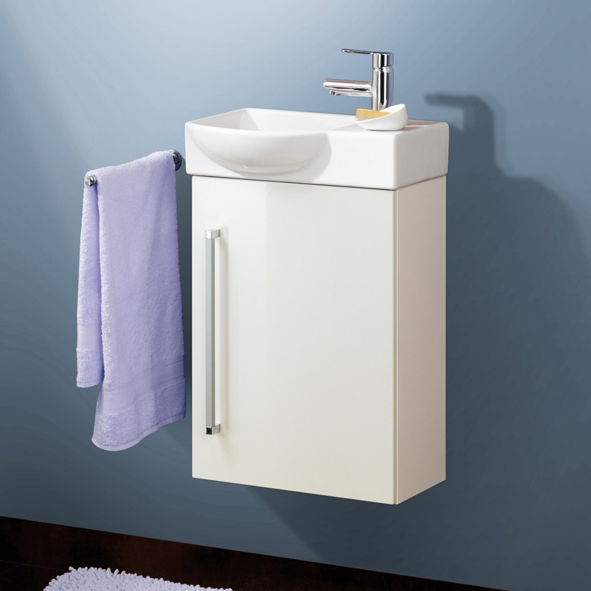 LANZET K3 WC Waschbeckenunterschrank Gäste WC 44 cm breit, Weiß, Türanschlag links