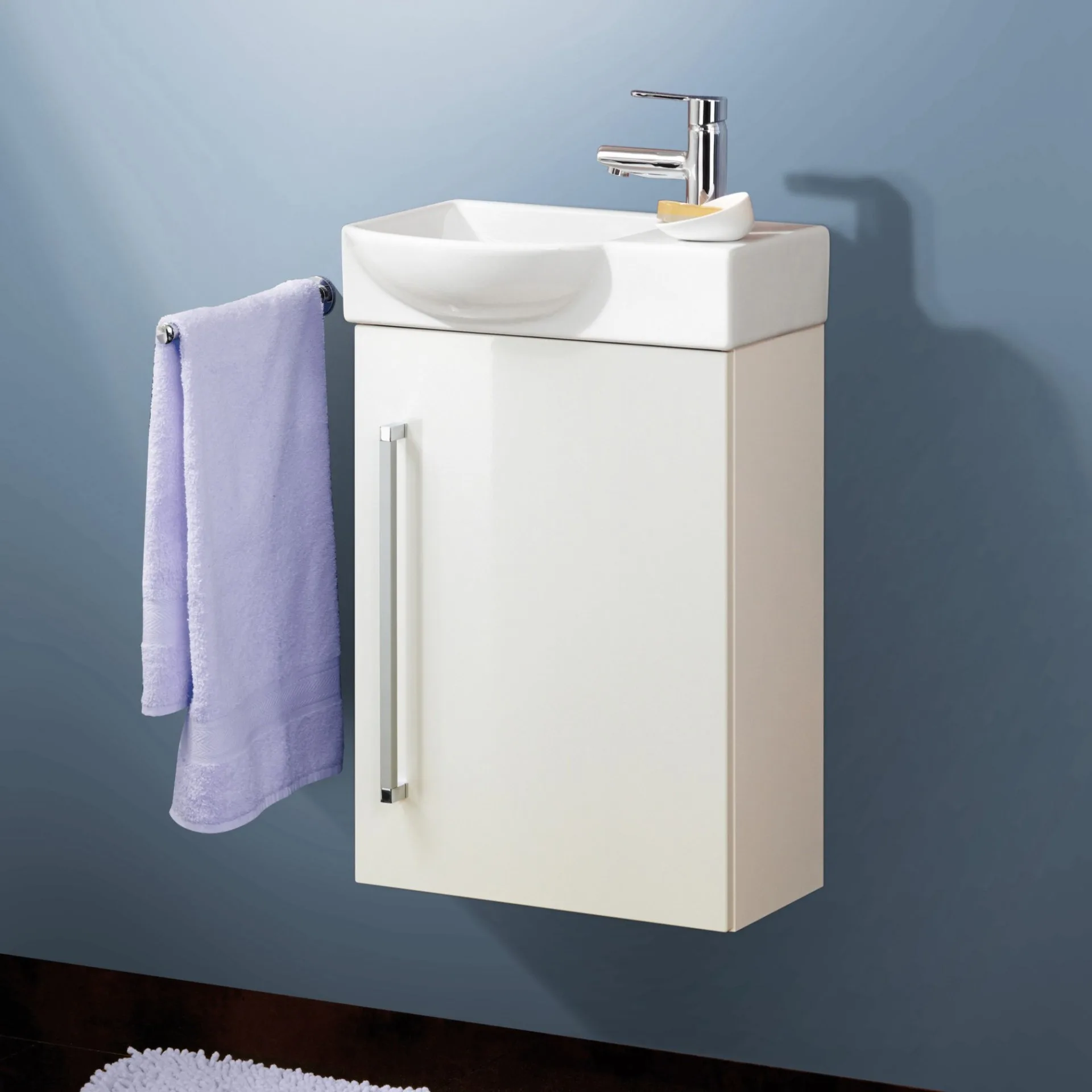 LANZET K3 WC Waschbeckenunterschrank Gäste WC 44 cm breit, Weiß, Türanschlag links