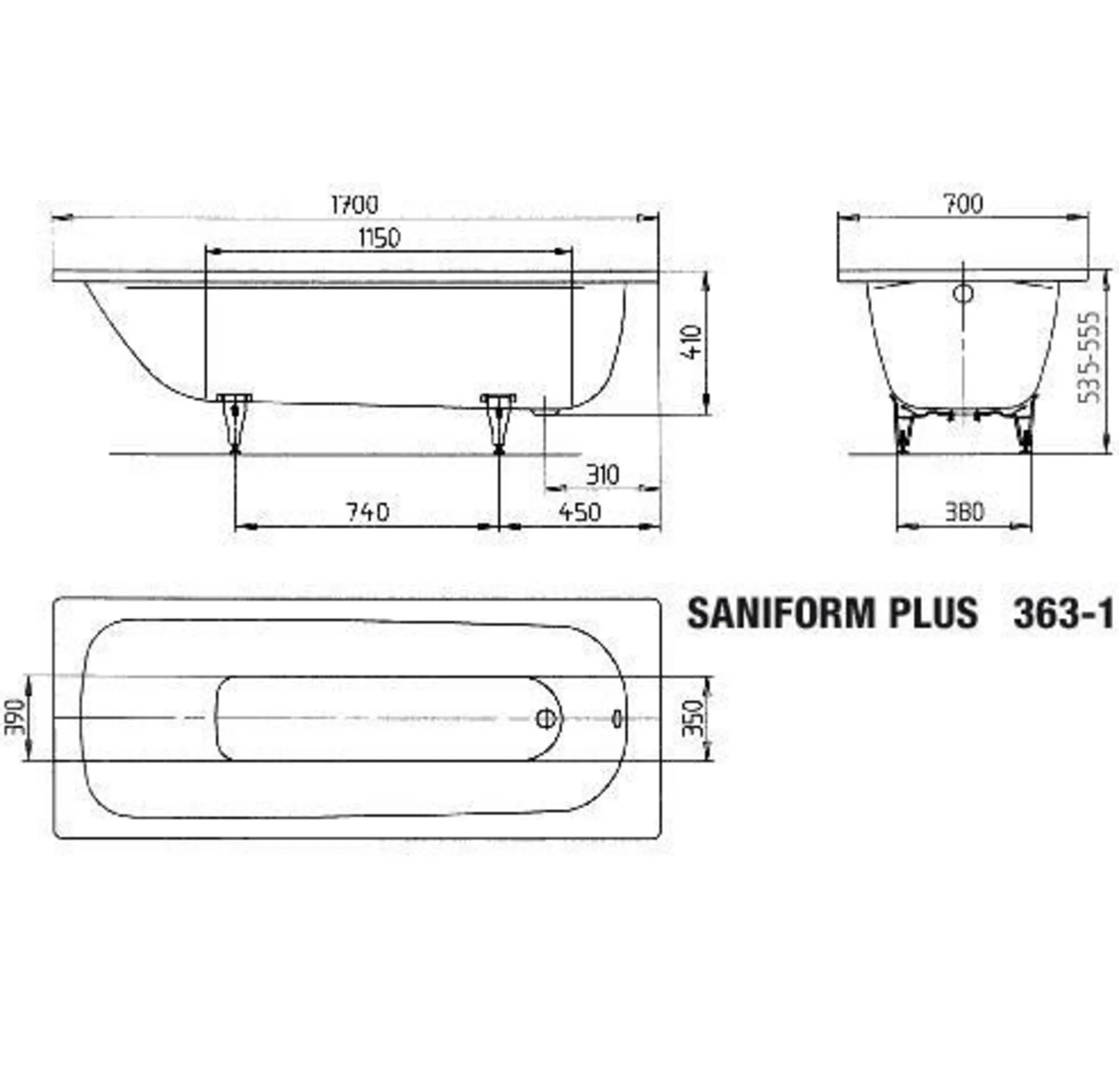 KALDEWEI SANIFORM PLUS Badewanne 170 cm breit, Weiß, Mod. 363-1
