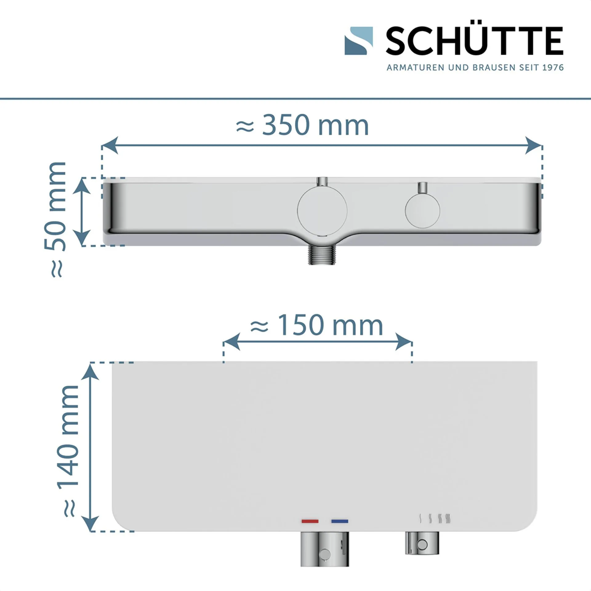 Schütte OCEAN Thermostat Duscharmatur, Chrom/Weiß, mit Ablage