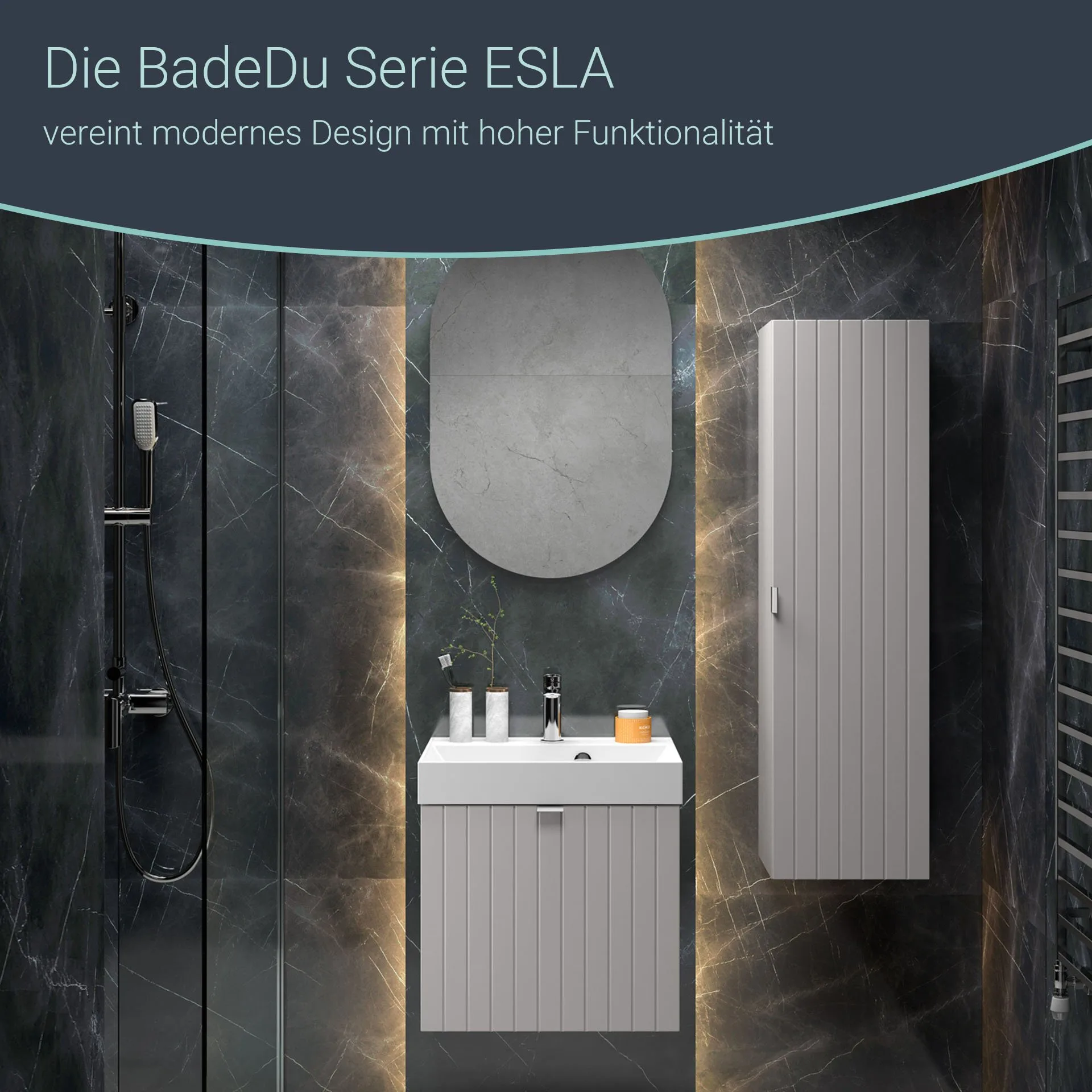 BADEDU ESLA Hochschrank 31 cm breit, Grau