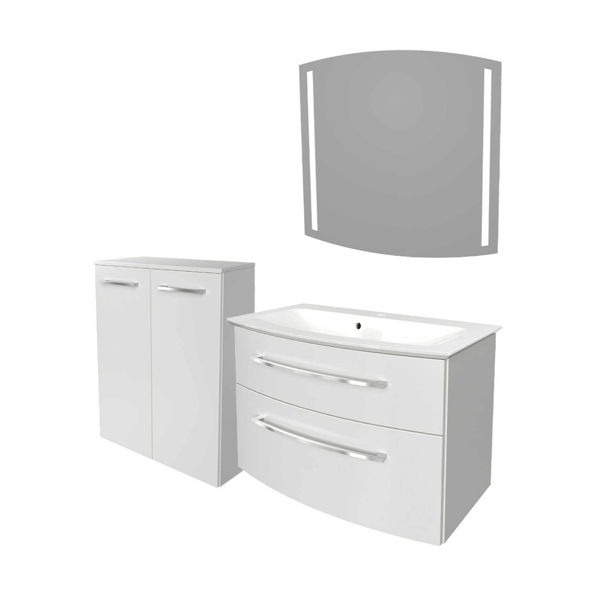 Fackelmann B.STYLE Badmöbel Set 4-teilig, 83 cm, Weiß + LED-Spiegel + Doppel-Midischrank
