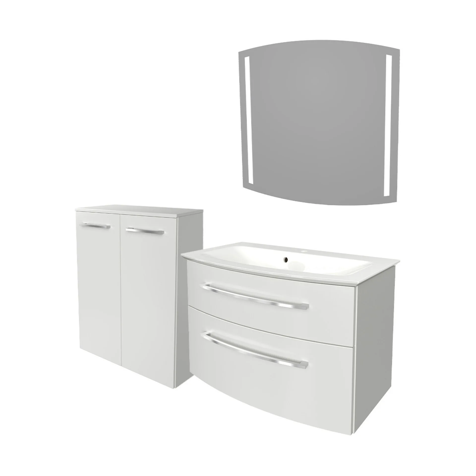 FACKELMANN B.STYLE Badmöbel Set 4-teilig 83 cm breit, Weiß + LED Spiegel + Doppel Midischrank
