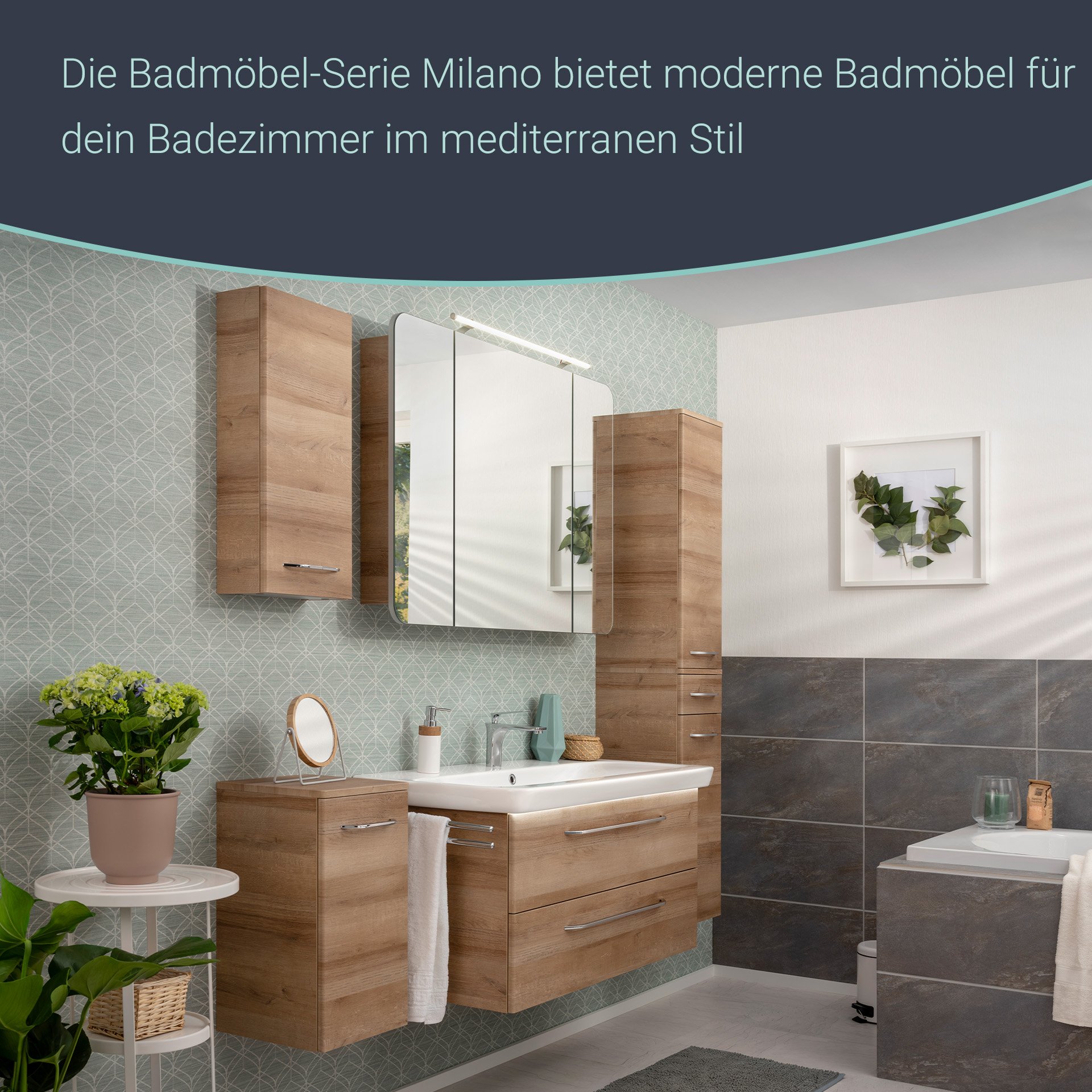 FACKELMANN MILANO Hochschrank mit Schublade + Hängeschrank 30 cm breit, Braun hell