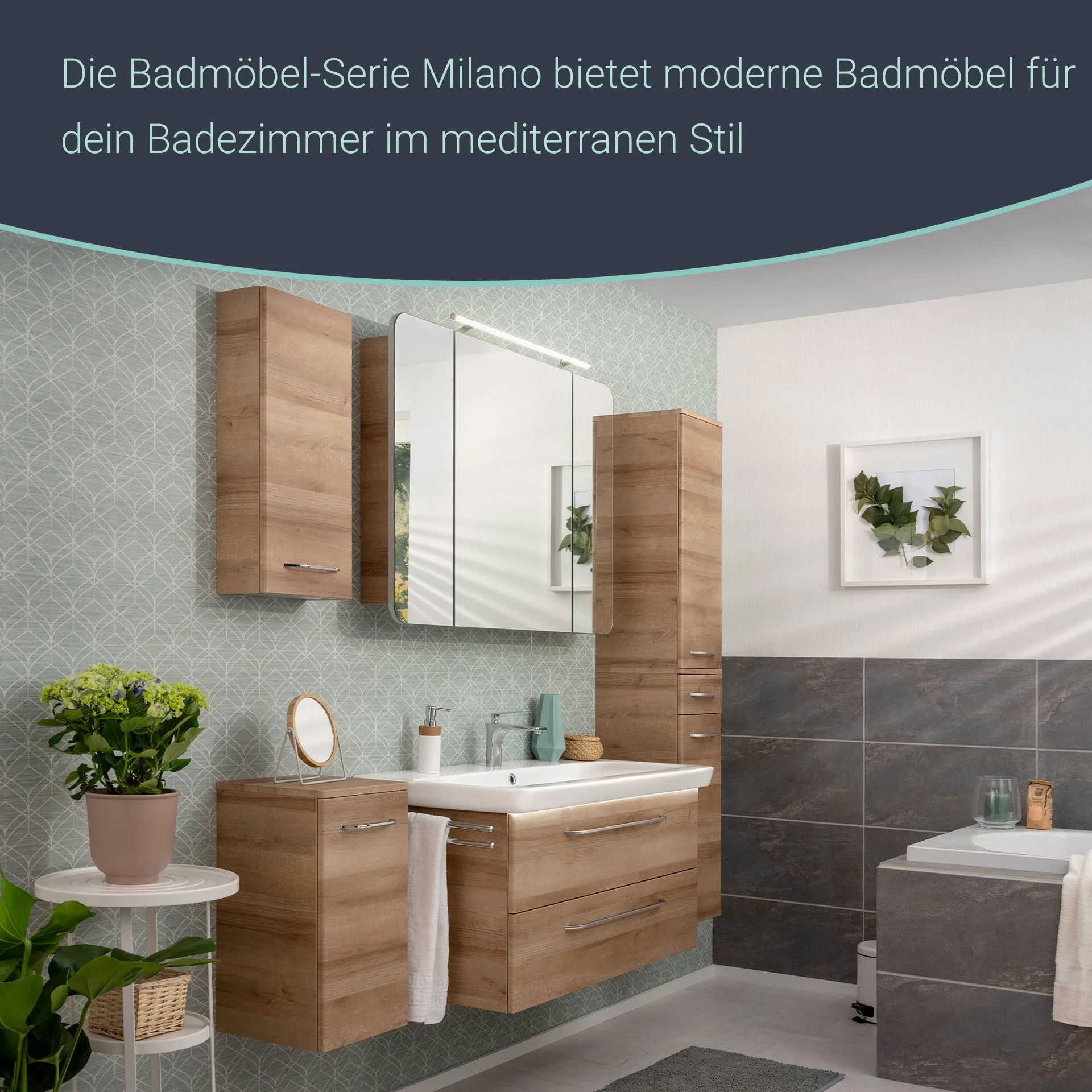 FACKELMANN MILANO Hochschrank mit Schublade + Hängeschrank 30 cm breit, Braun hell