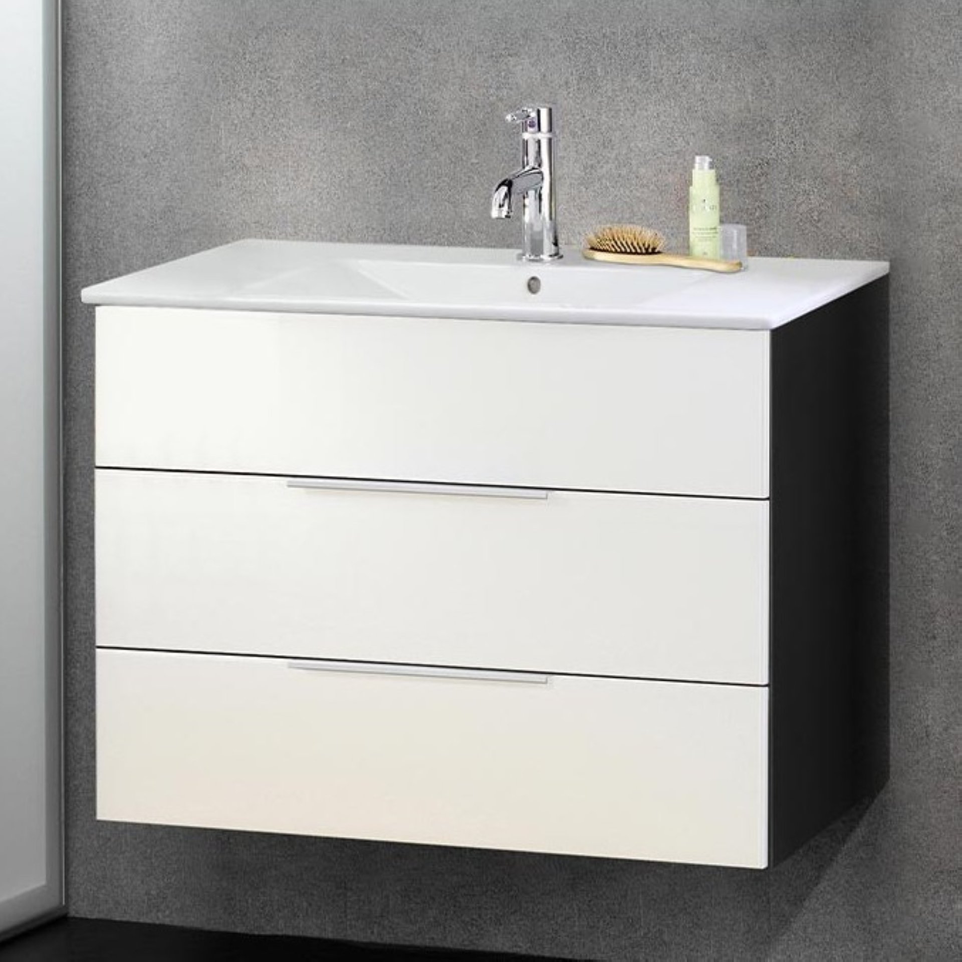 Fackelmann KARA Waschbeckenunterschrank 80 cm, Weiß/Anthrazit, 2 Schubladen