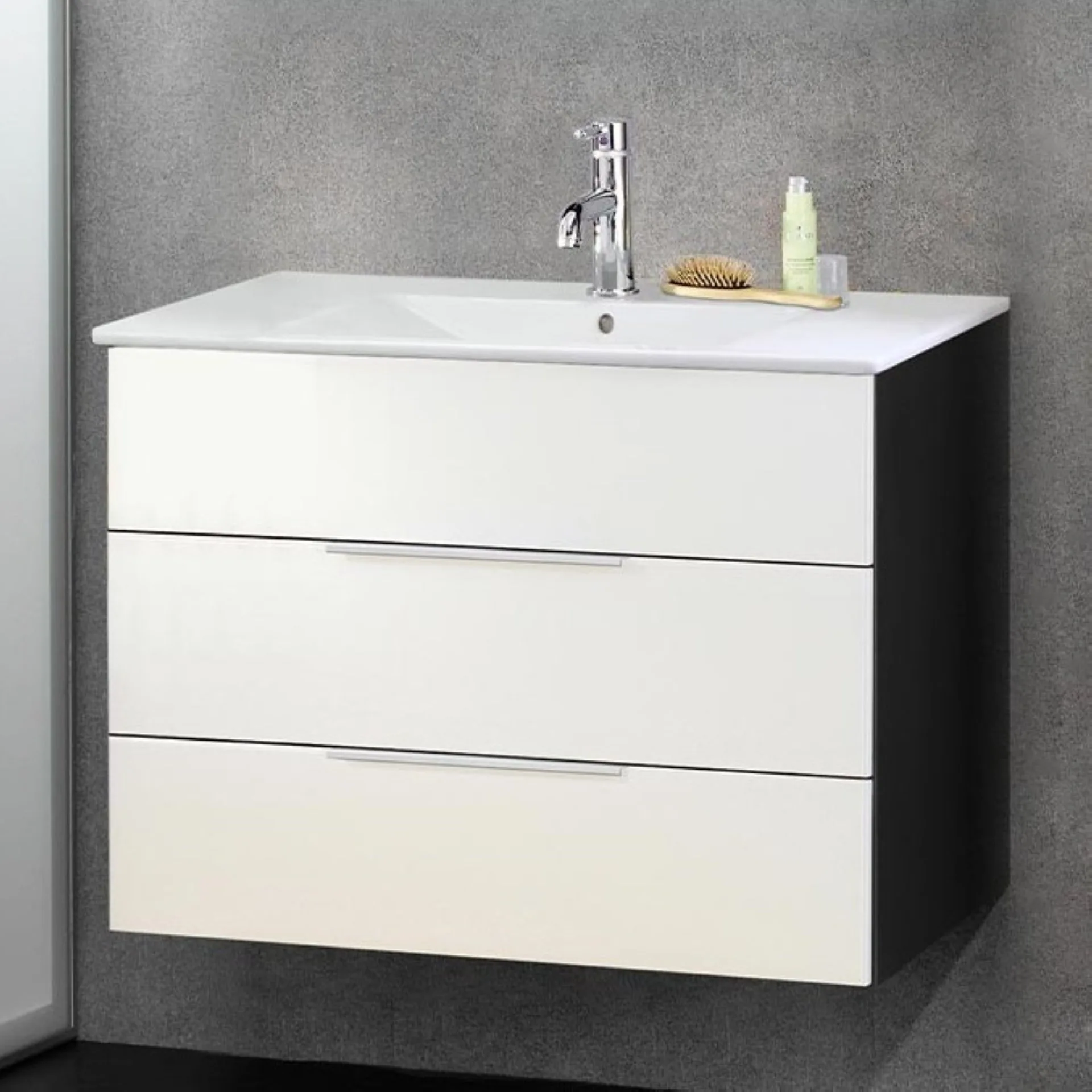 FACKELMANN KARA Waschbeckenunterschrank 80 cm breit, Weiß/Anthrazit, 2 Schubladen