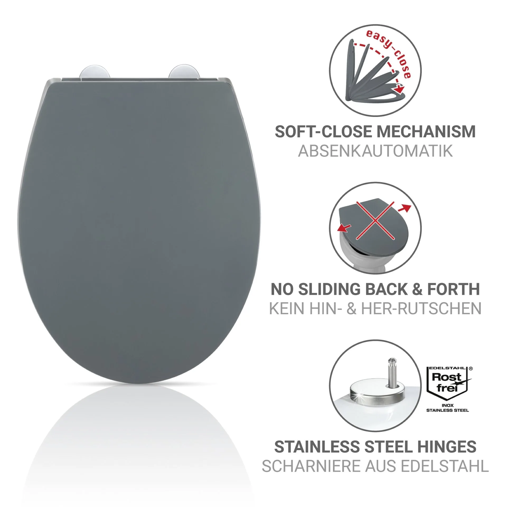 WENKO OSTUNI WC-Sitz, Grau, 300 kg Trafkraft, mit Absenkautomatik