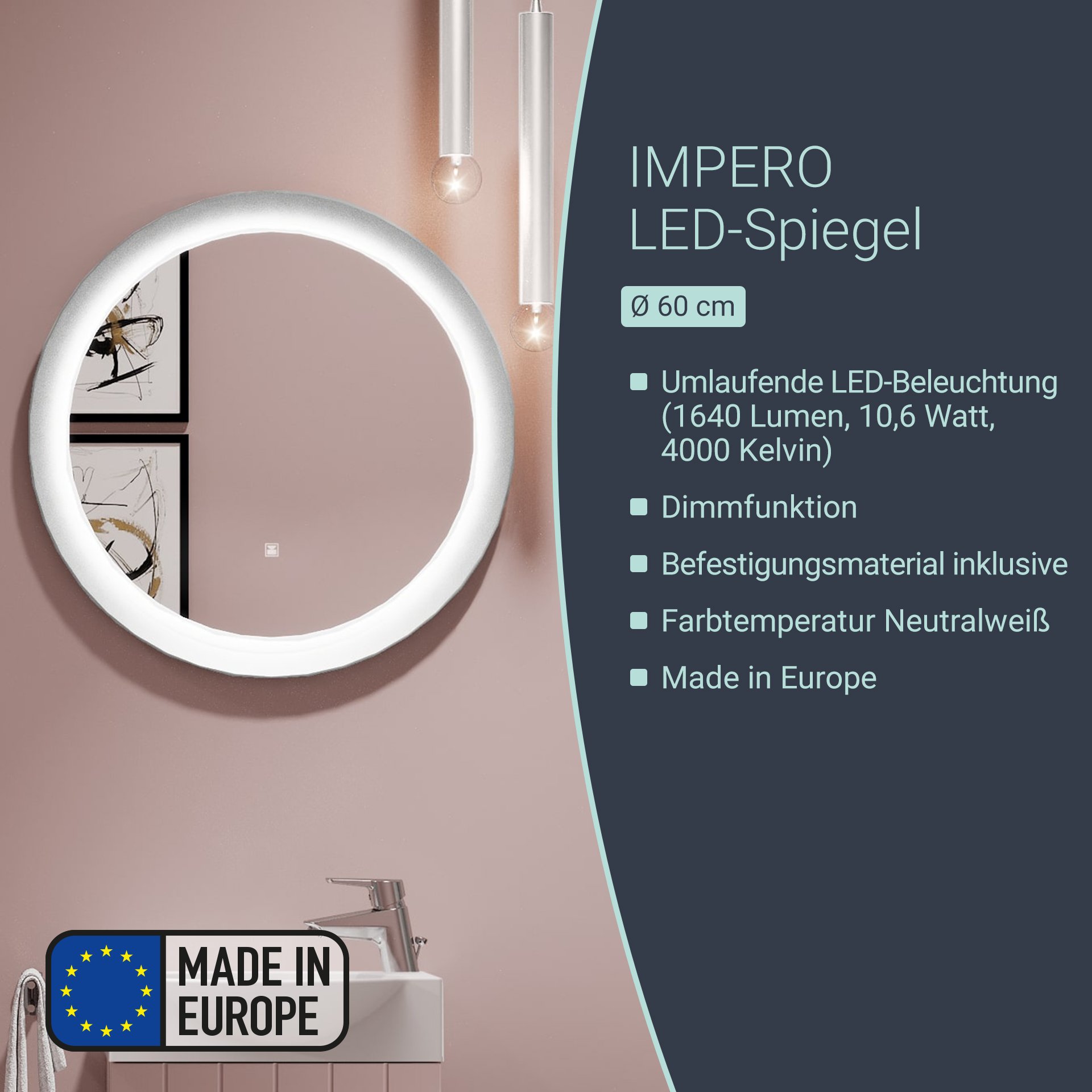 BADEDU IMPERO LED Spiegel Ø 60 cm, rund