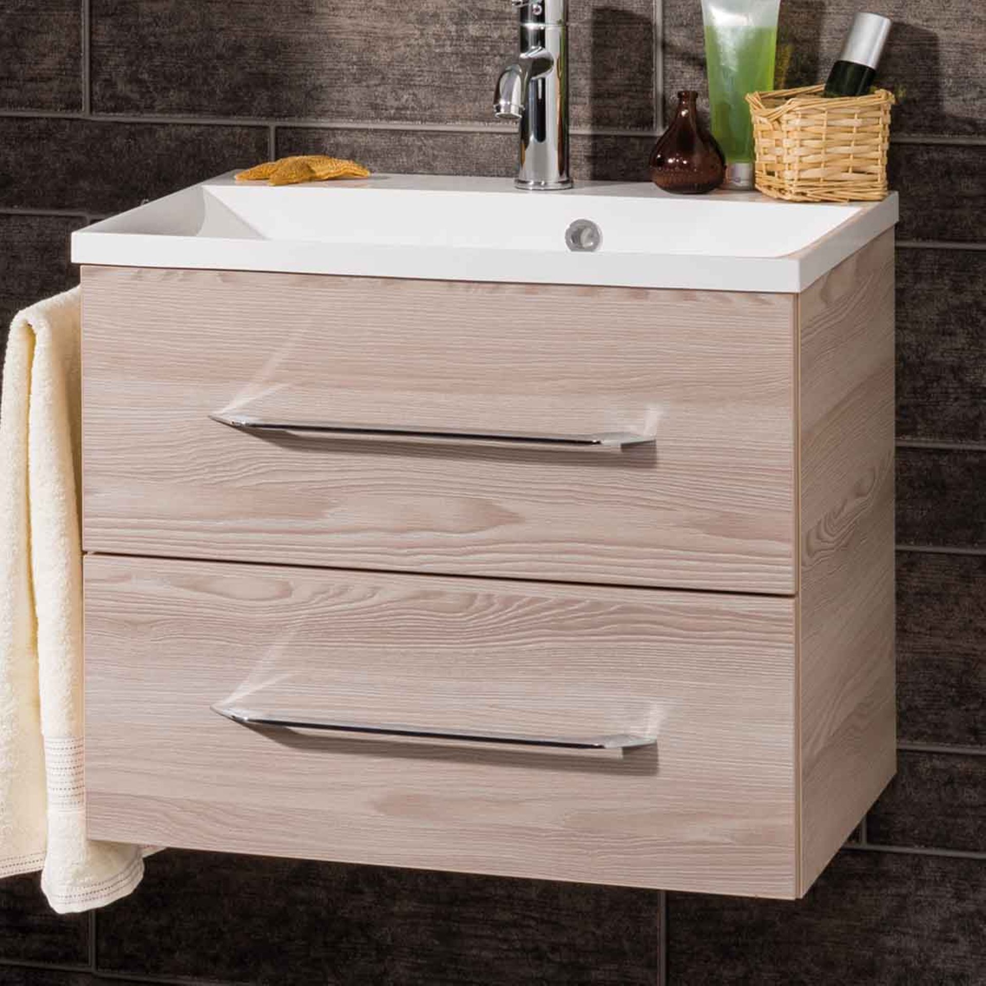 Fackelmann B.CLEVER Waschtisch 2-teilig, Gussmarmor 60 cm, Braun hell