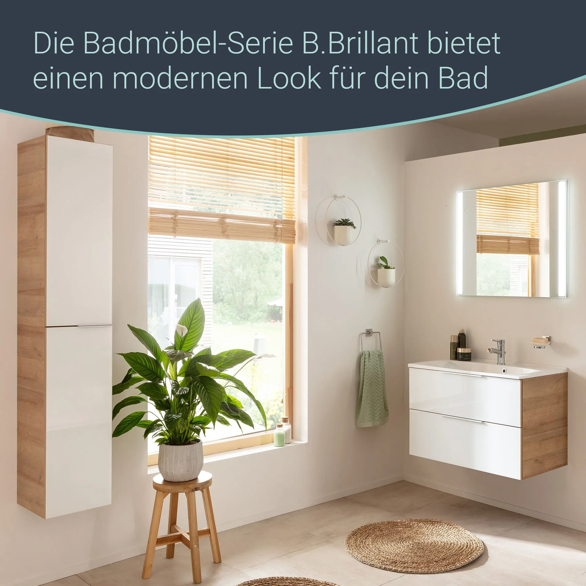 Fackelmann B.BRILLANT Hochschrank, 30 cm breit, Weiß Glas/Braun hell