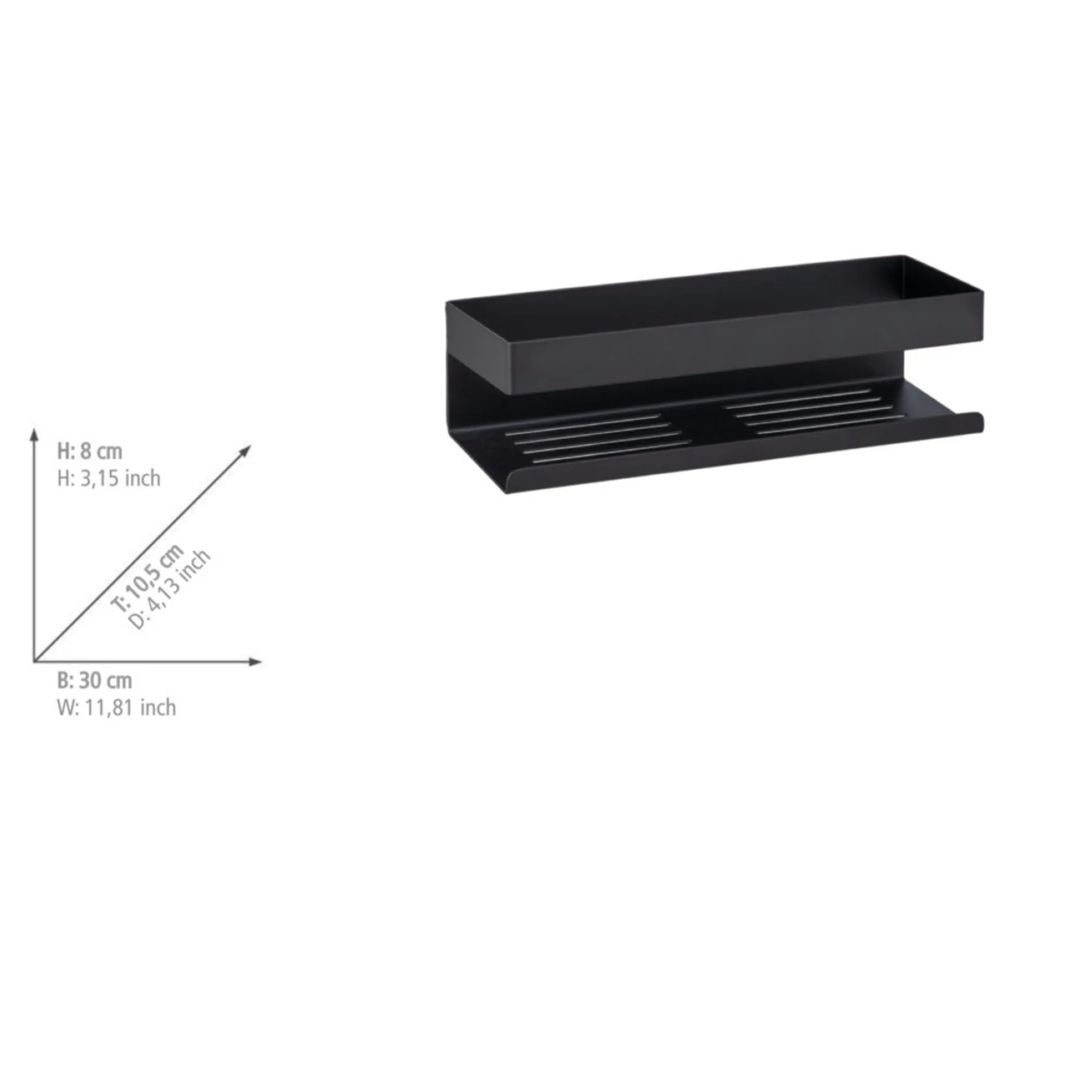 WENKO GENOVA Duschablage 30 cm breit, Schwarz matt, Befestigen ohne Bohren