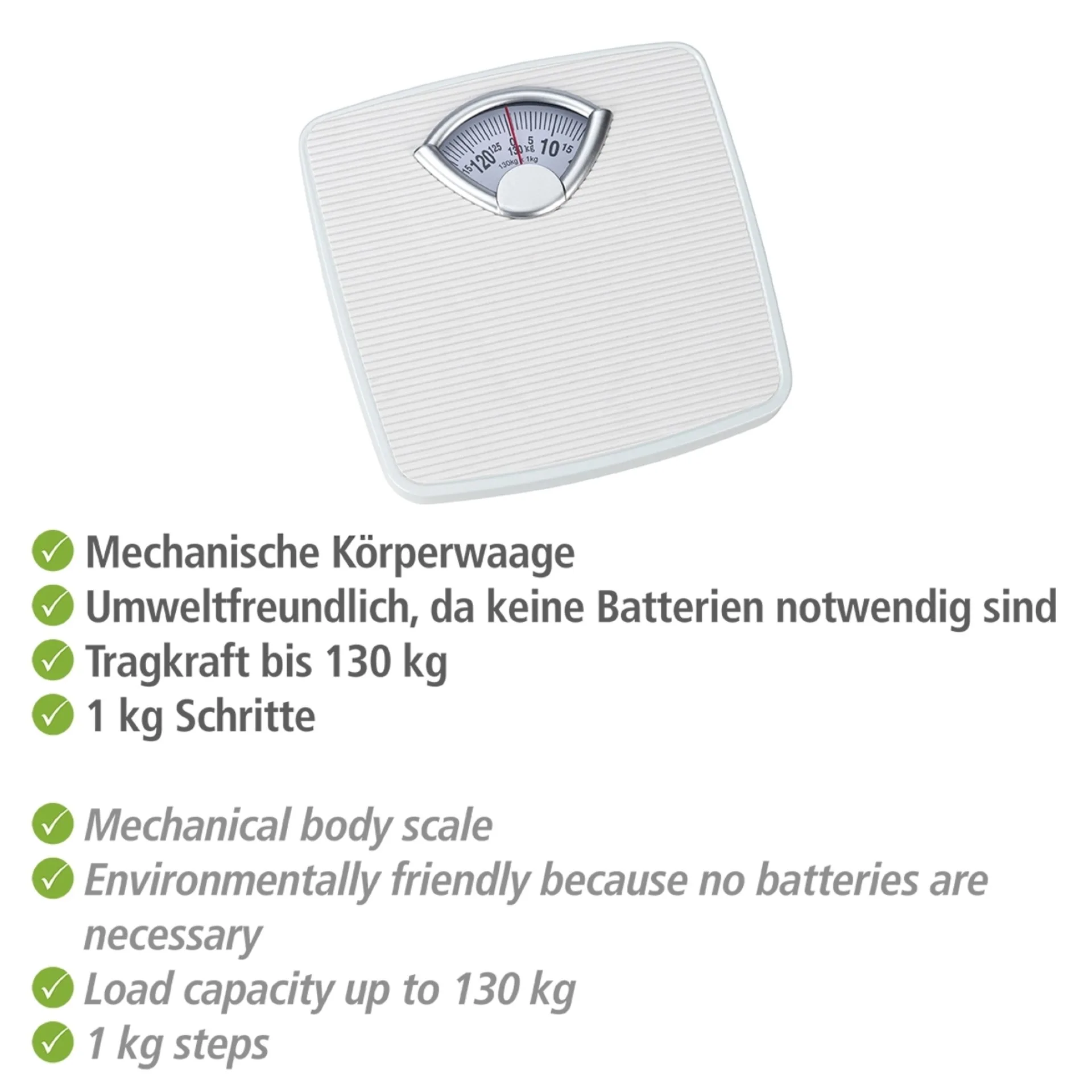 WENKO Personenwaage, Weiß, analoge Körperwaage bis 130 kg
