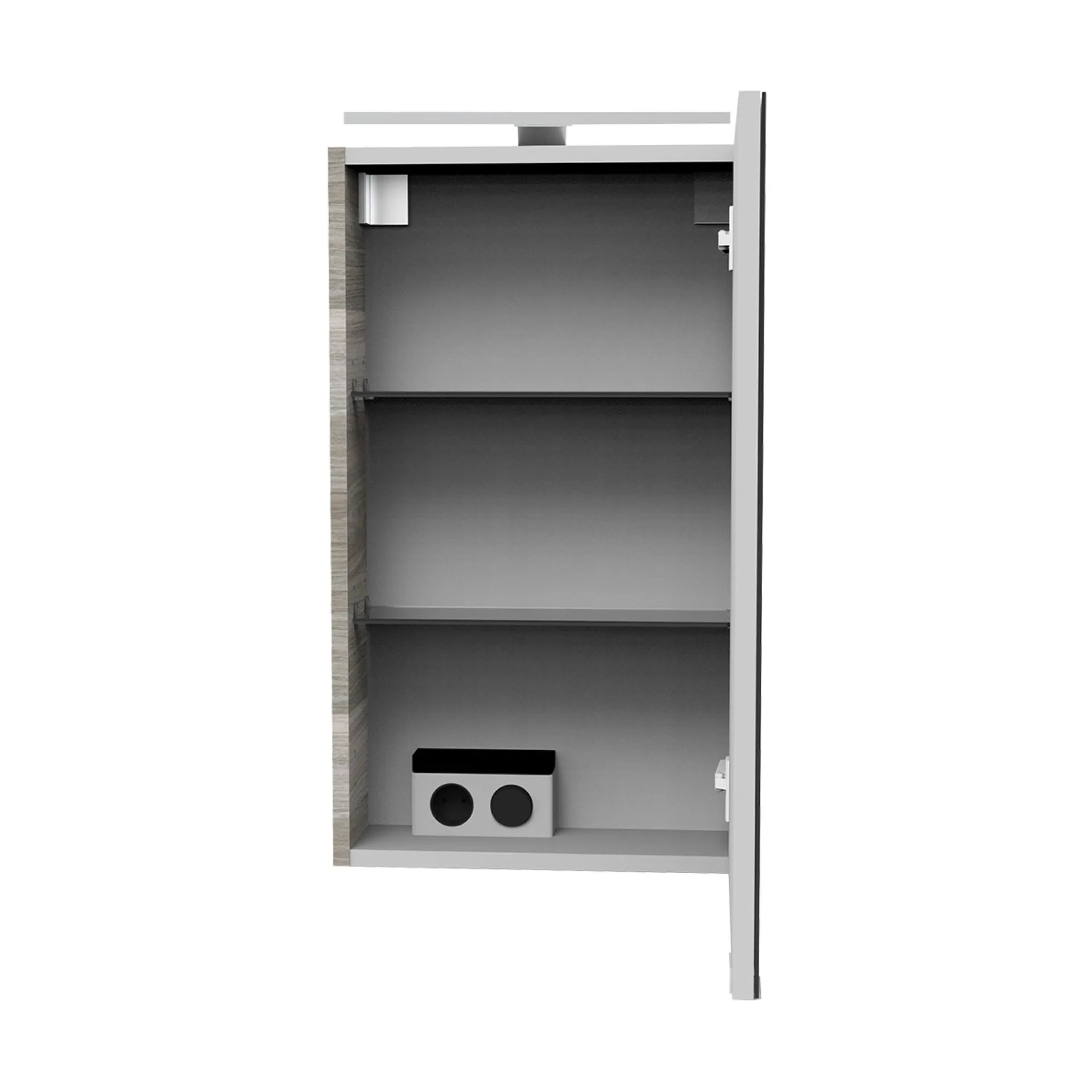 FACKELMANN SBC LUXOR Gäste WC Spiegelschrank 40 cm breit, Braun, Türanschlag rechts + Aufsatzleuchte