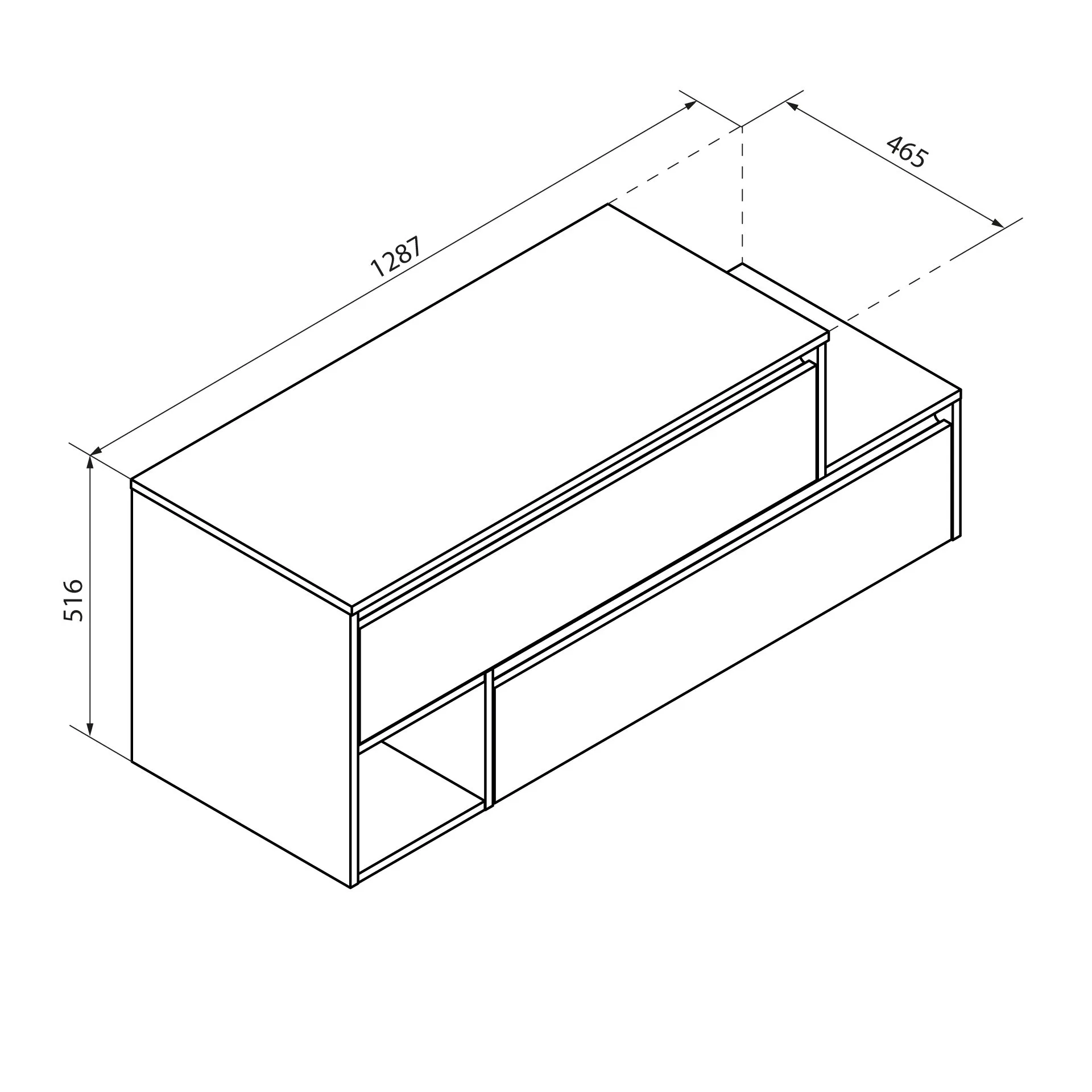 FACKELMANN VITA Waschbeckenunterschrank 129 cm breit, Braun hell, mit weißen Blenden, 1 Fach, Ablage rechts, asymmetrisch