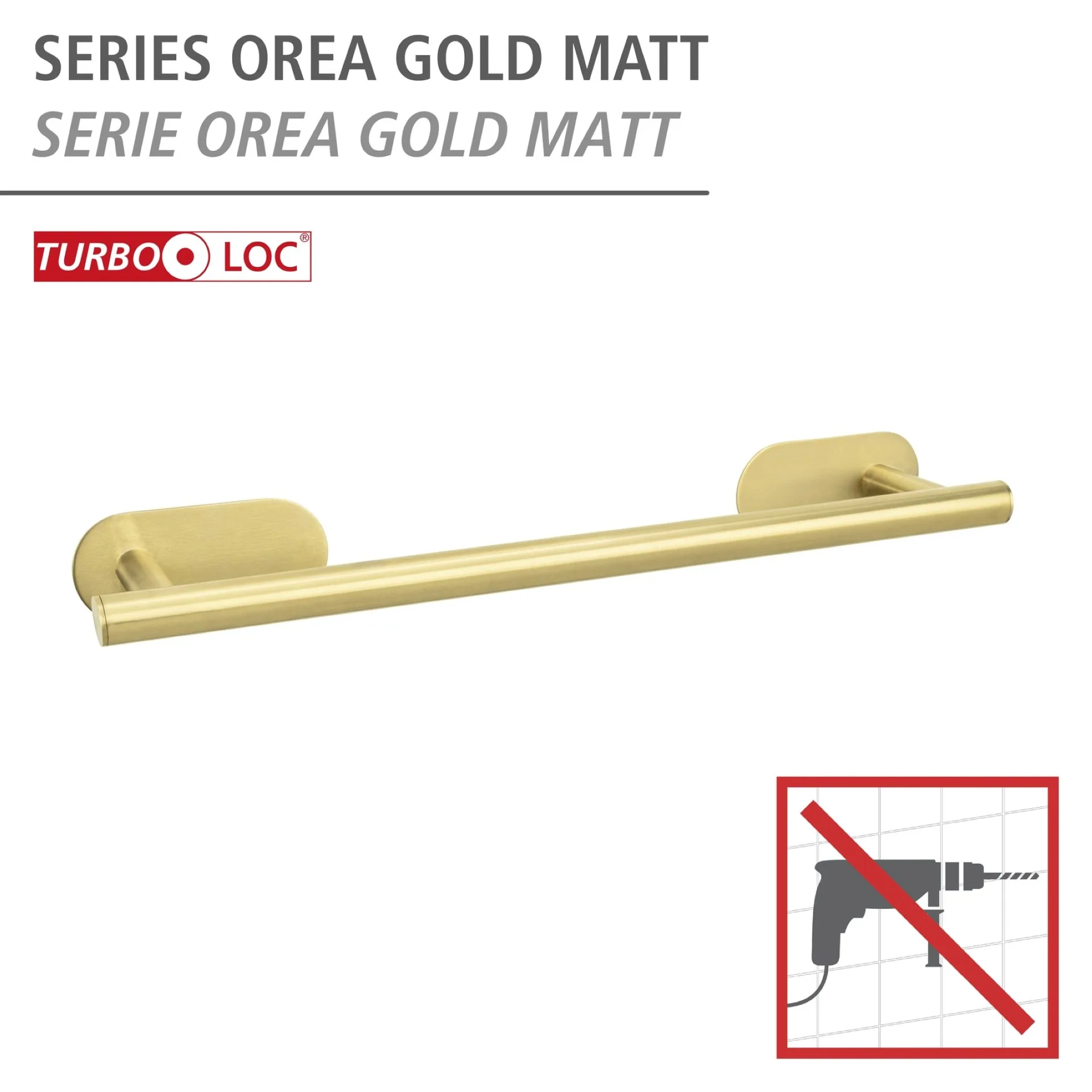 WENKO OREA Handtuchhalter 40 cm, Gold matt, Edelstahl, Befestigen ohne Bohren