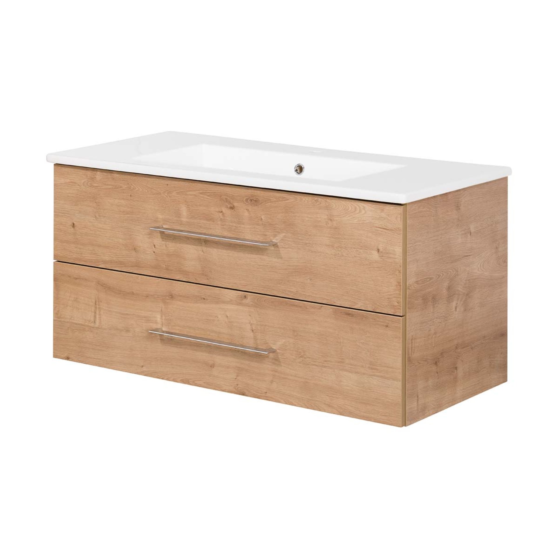 FACKELMANN B.PERFEKT Waschbecken mit Unterschrank 103 cm breit, Braun hell, Waschbecken Keramik Weiß