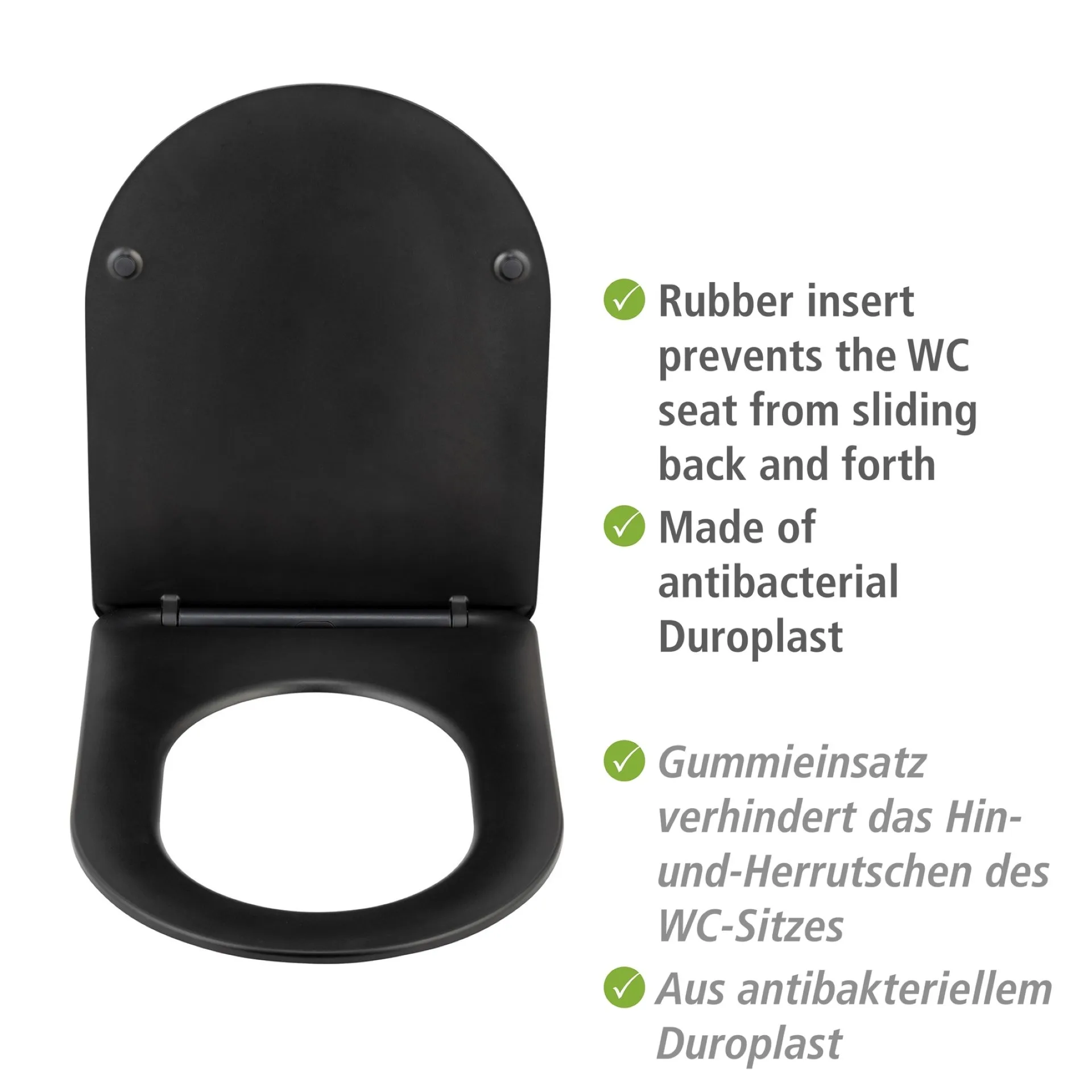 WENKO GALATI WC-Sitz, Schwarz matt, mit Absenkautomatik, Soft-Touch-Effekt