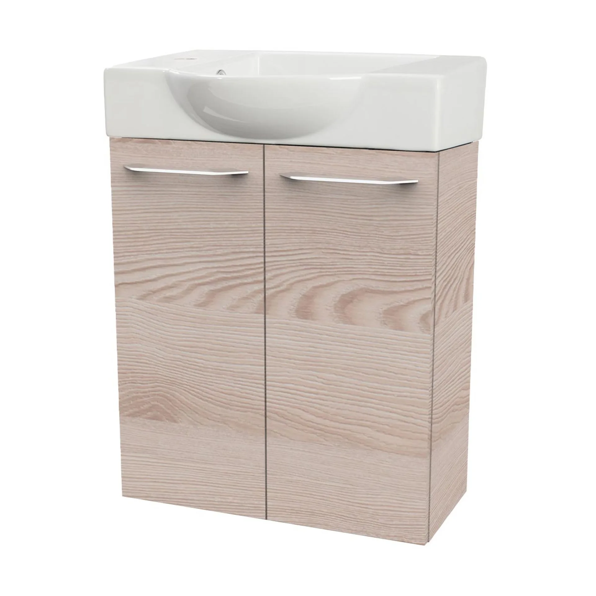 FACKELMANN SBC B.CLEVER Gäste WC Waschtisch Set 55 cm breit, Braun hell, Waschbecken Keramik Weiß, Hahnloch links