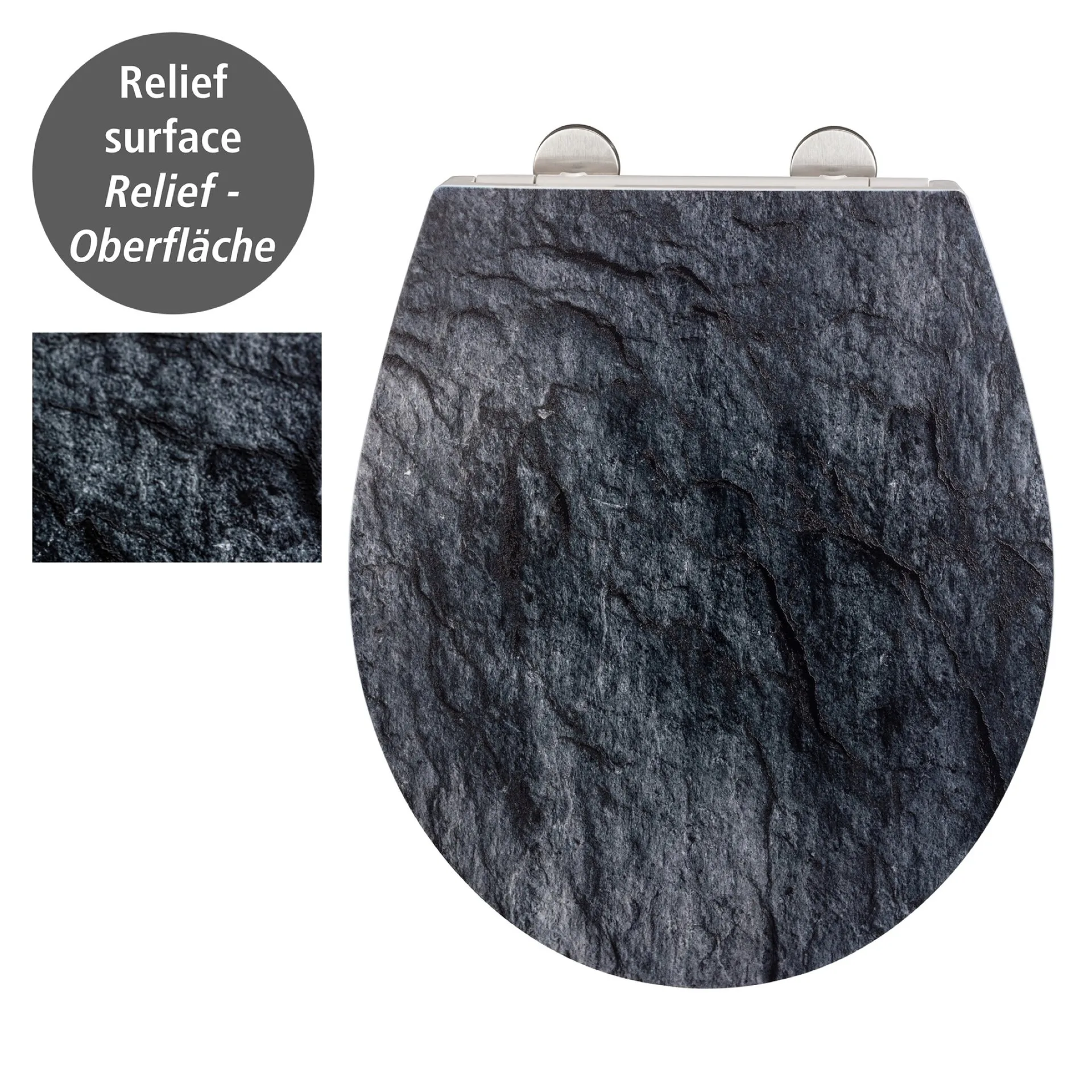 WENKO SLATE ROCK WC-Sitz, Grau, mit Absenkautomatik