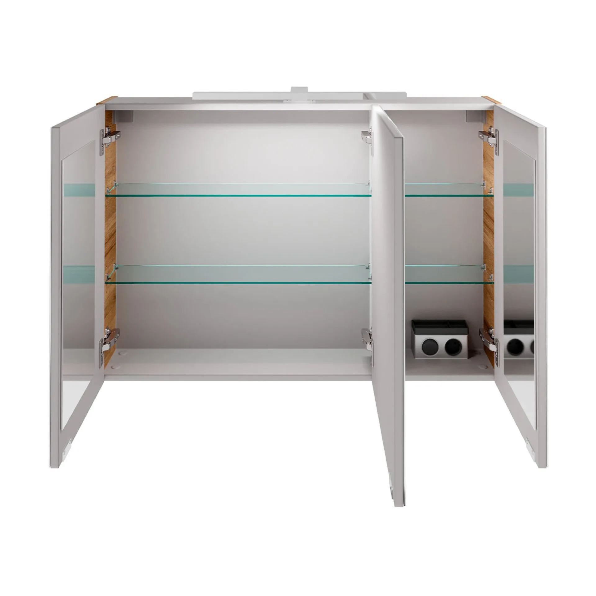 FACKELMANN B.BRILLANT Waschtisch Set mit Spiegelschrank 100 cm breit, Anthrazit Glas/Braun hell, Waschbecken Gussmarmor Weiß