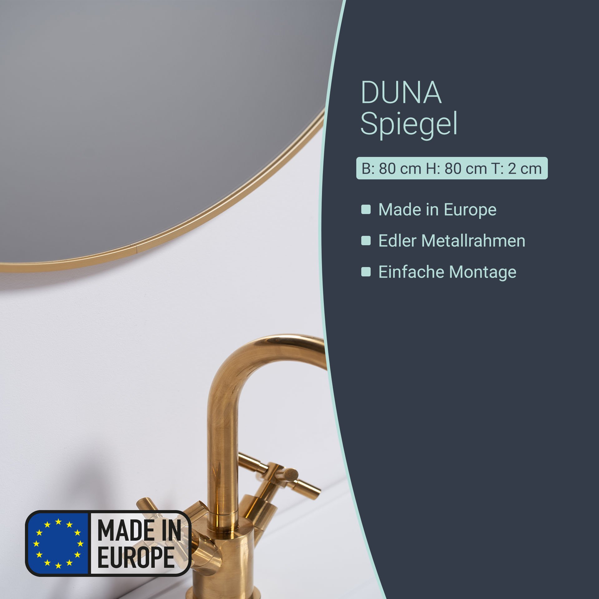 BADEDU Spiegel Ø 80 cm, Gold