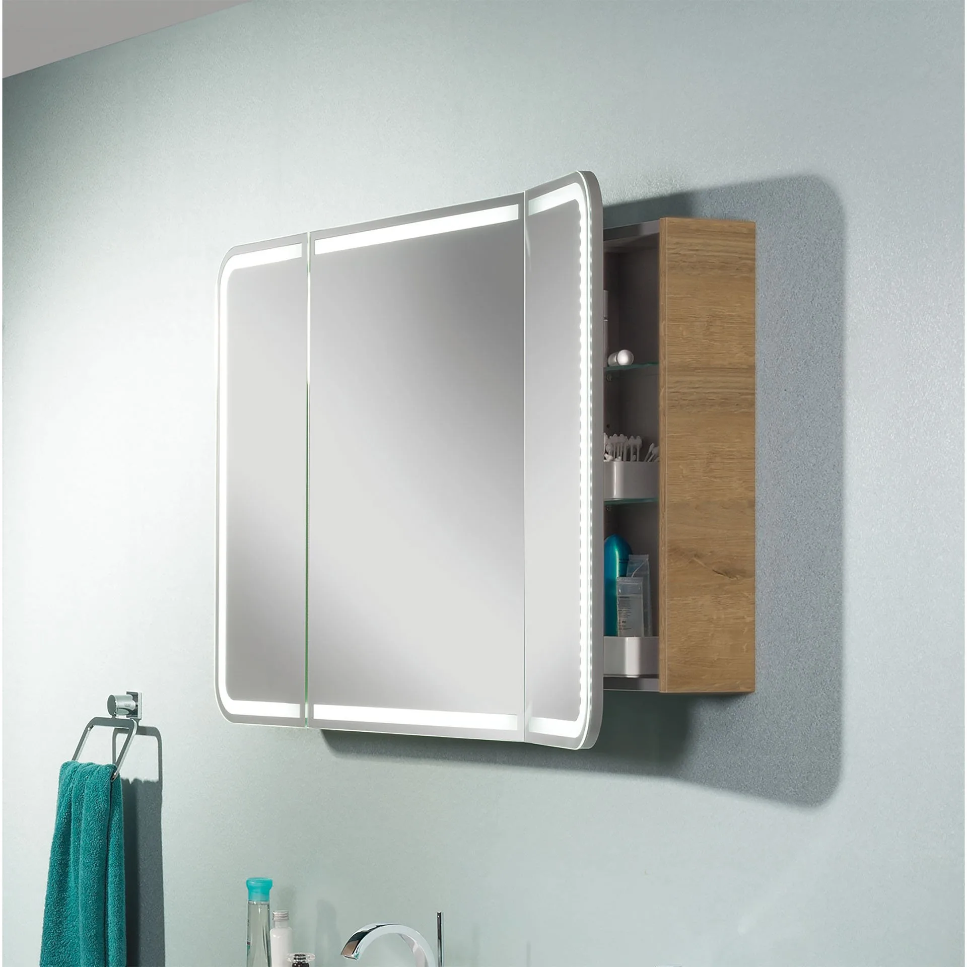LANZET M9 LED Spiegelschrank 120 cm breit, Braun hell