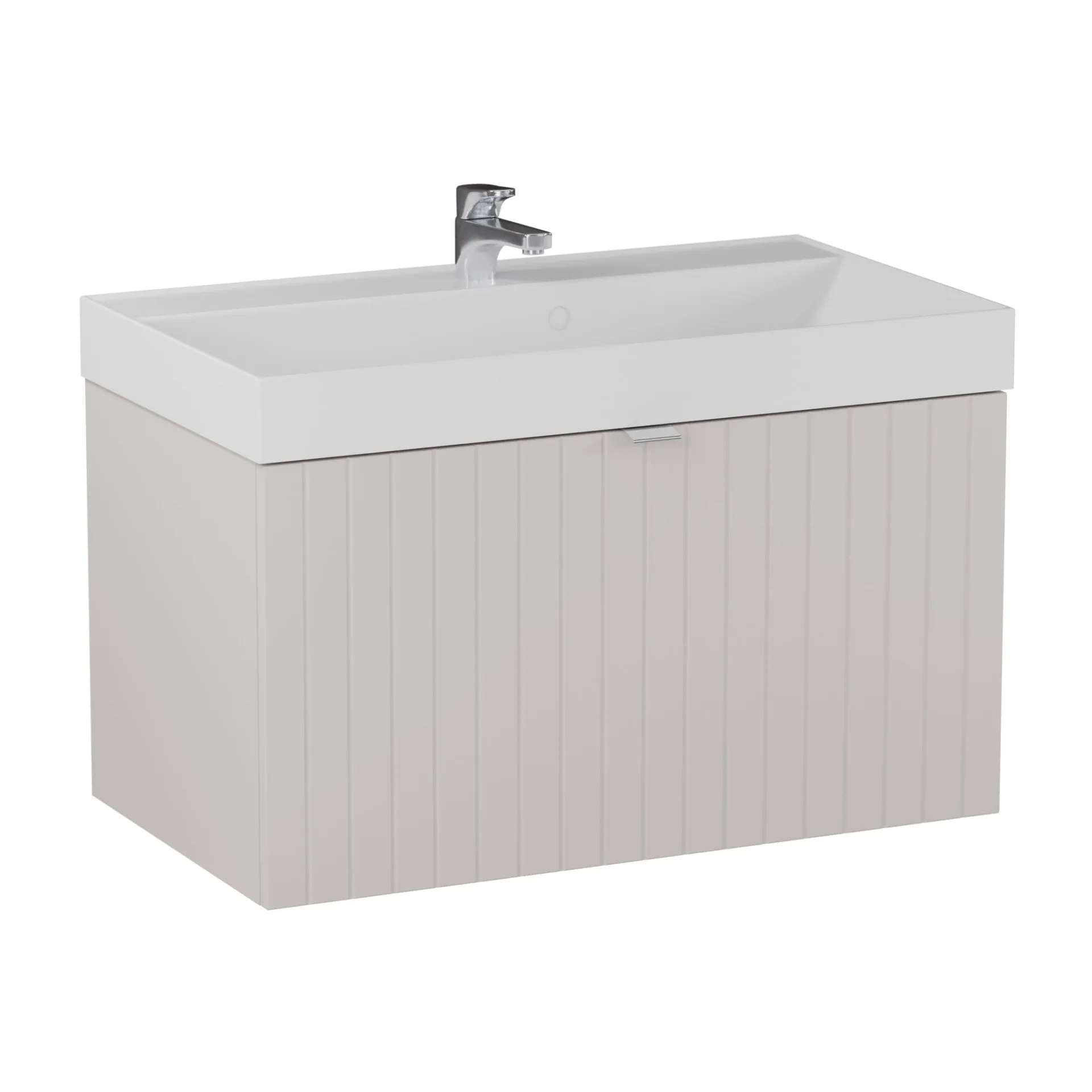 BADEDU ESLA Waschbecken mit Unterschrank 79 cm breit, Grau, Waschbecken Gussmarmor Weiß