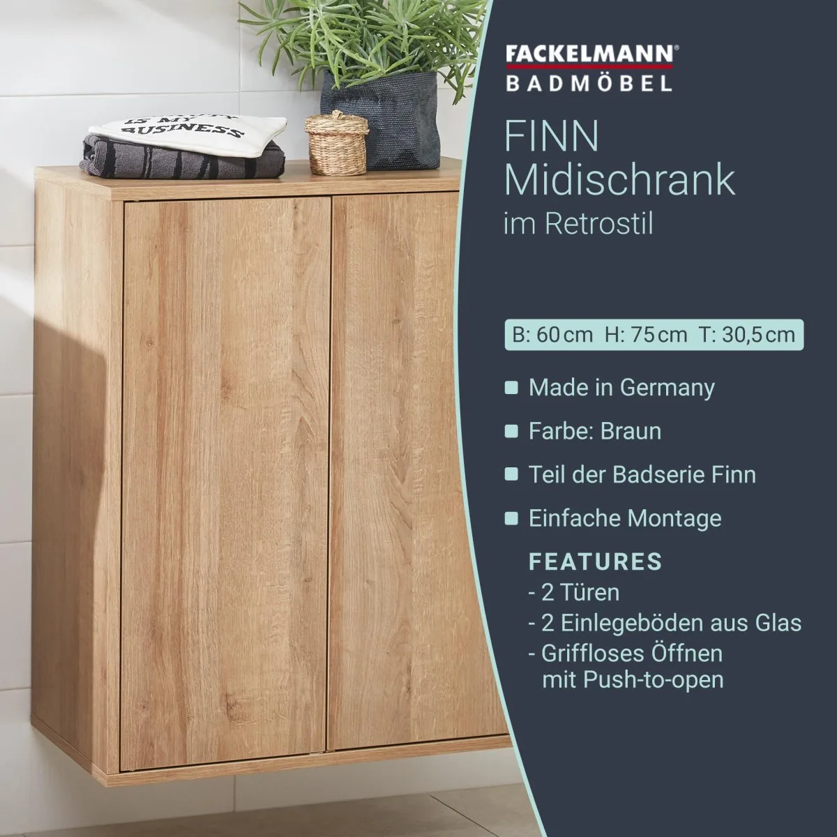 FACKELMANN FINN Doppel Midischrank 60 cm breit, Braun hell