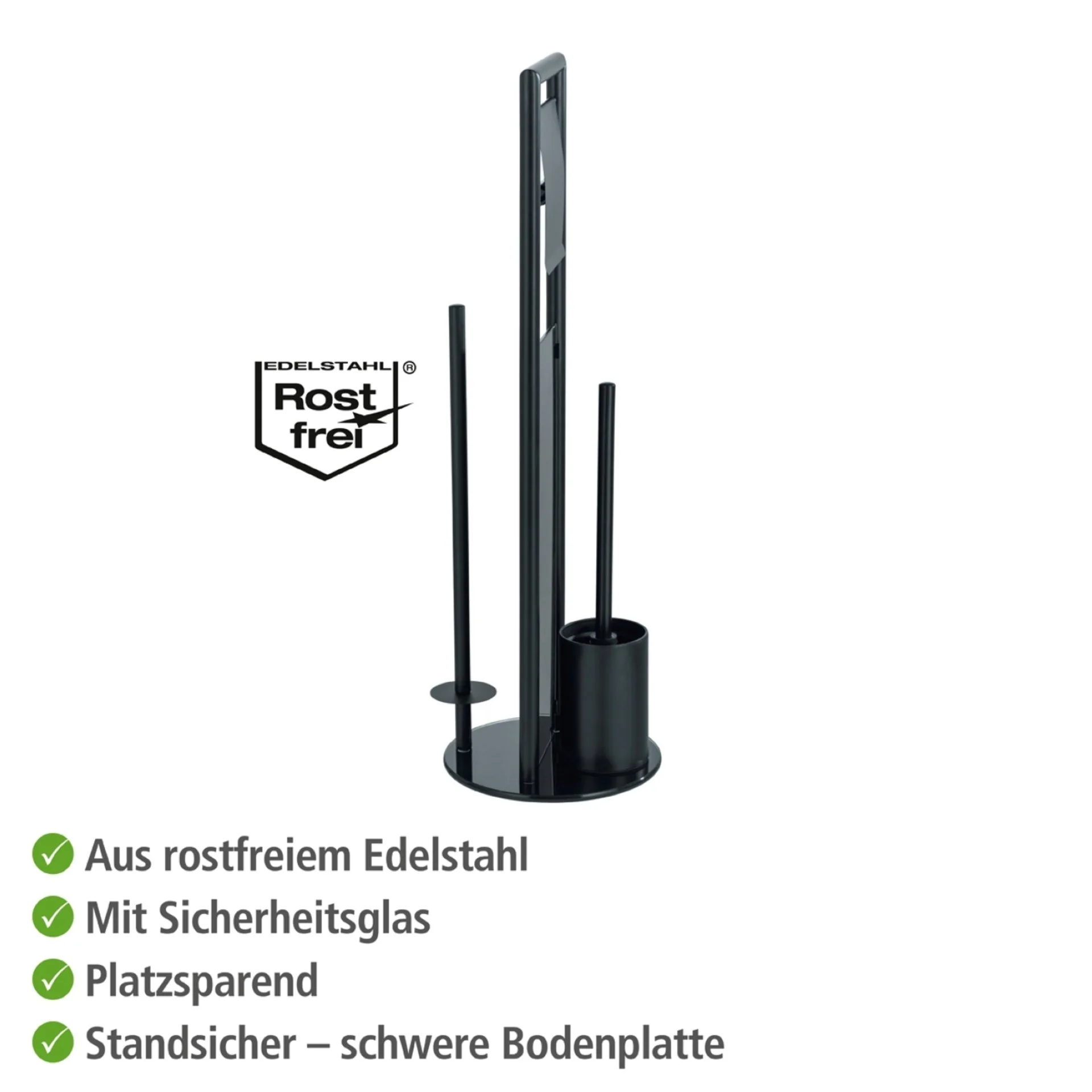 WENKO RAVINA WC-Garnitur, Schwarz, mit Toilettenpapierhalter und Bevorrater, stehend