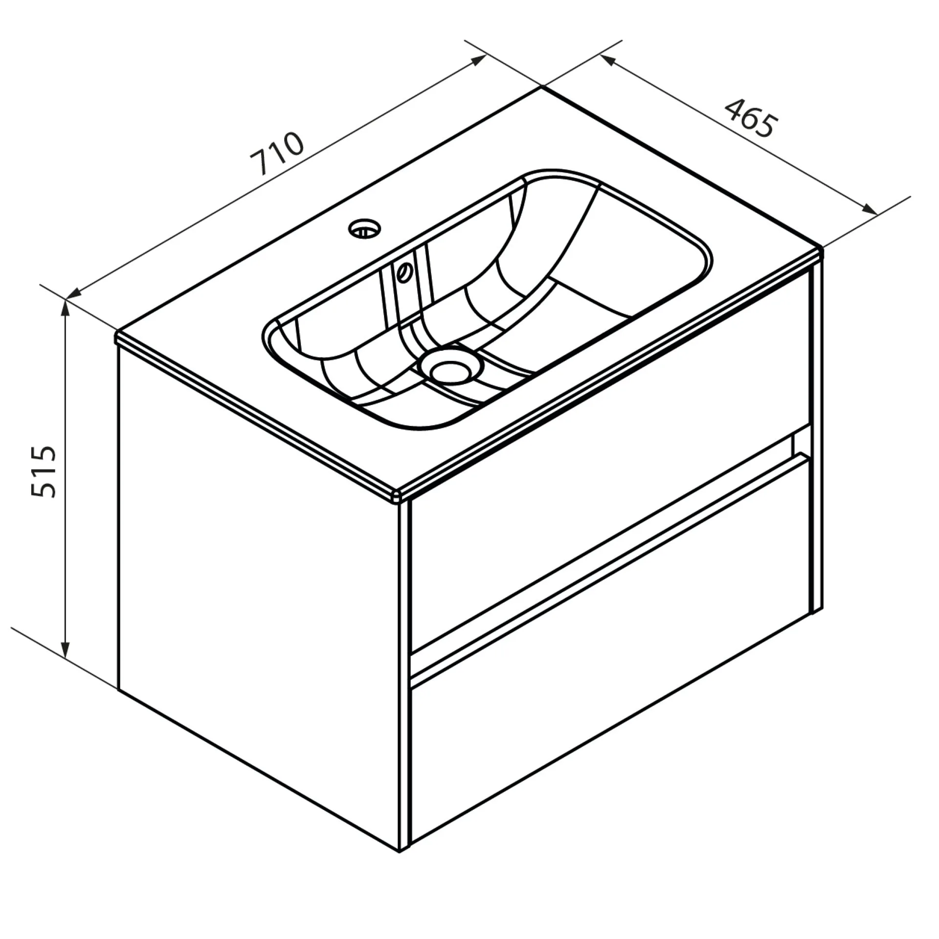 FACKELMANN COMPACT LINE Waschbecken mit Unterschrank 71 cm breit, Braun, Waschbecken Keramik Weiß, 2 Schubladen