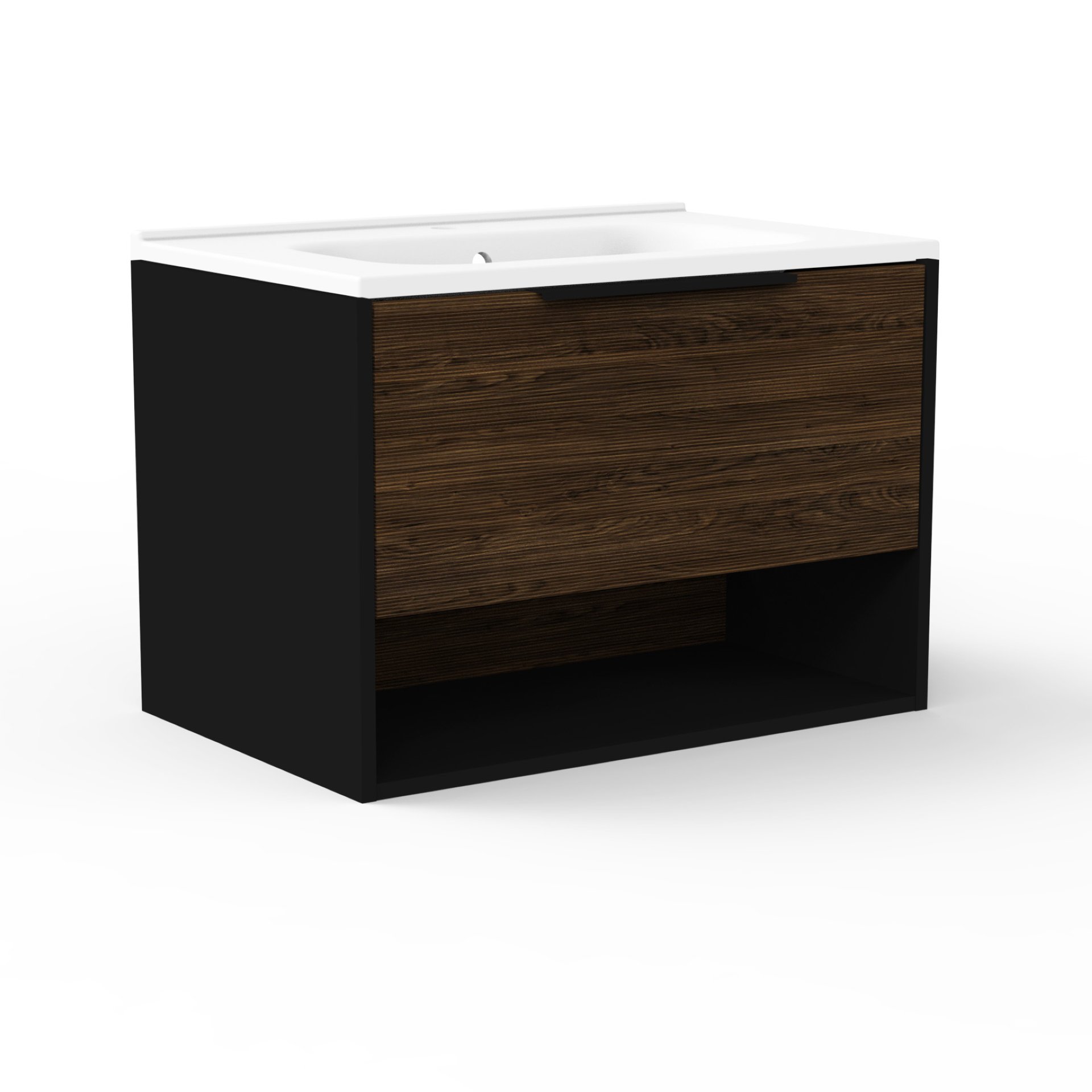 Fackelmann B.PARIS Badmöbel Set 2-teilig 70 cm breit, Braun dunkel/Schwarz, Gussmarmor