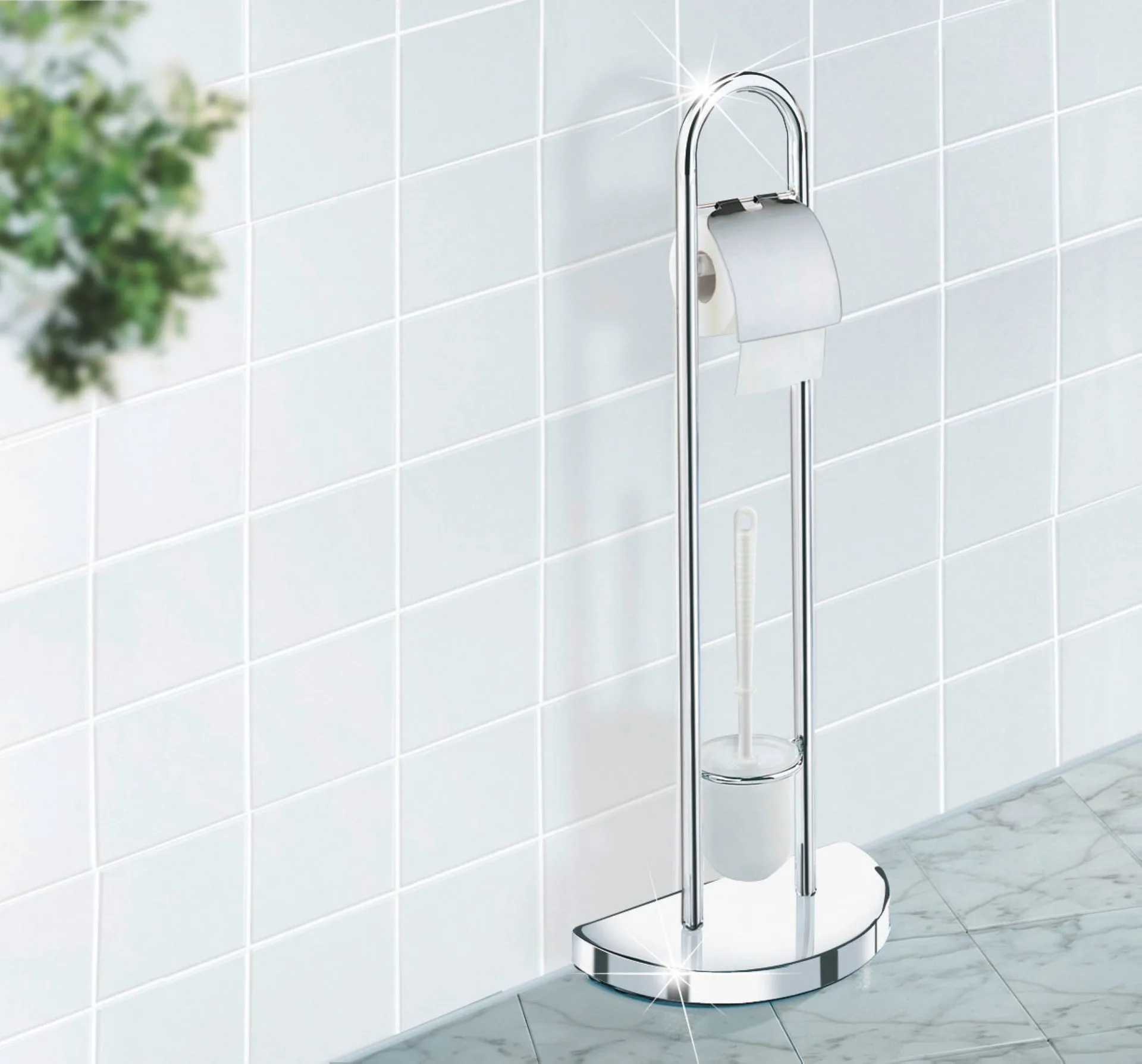 WENKO WC-Garnitur, Chrom glänzend, mit Toilettenpapierhalter, stehend