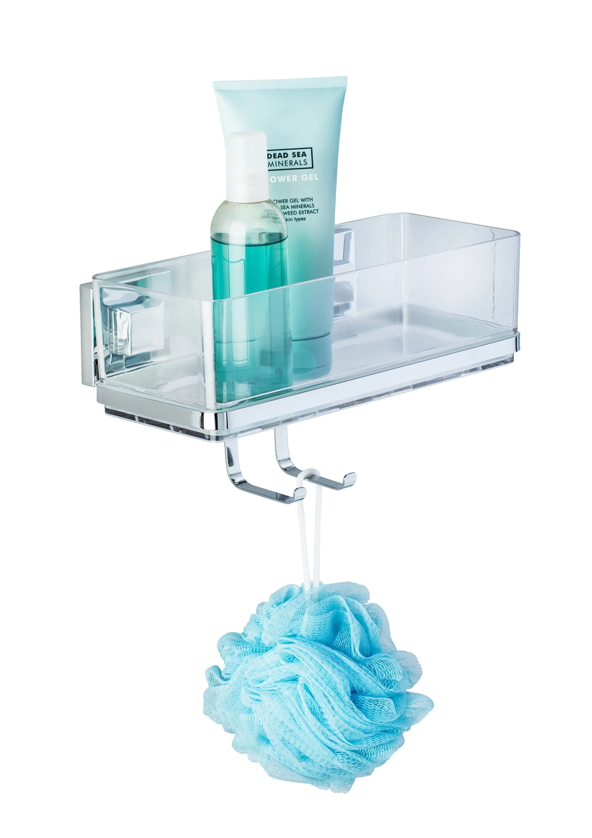WENKO QUADRO Duschablage, mit Haken, Edelstahl, Befestigen ohne bohren, Vacuum-Loc®