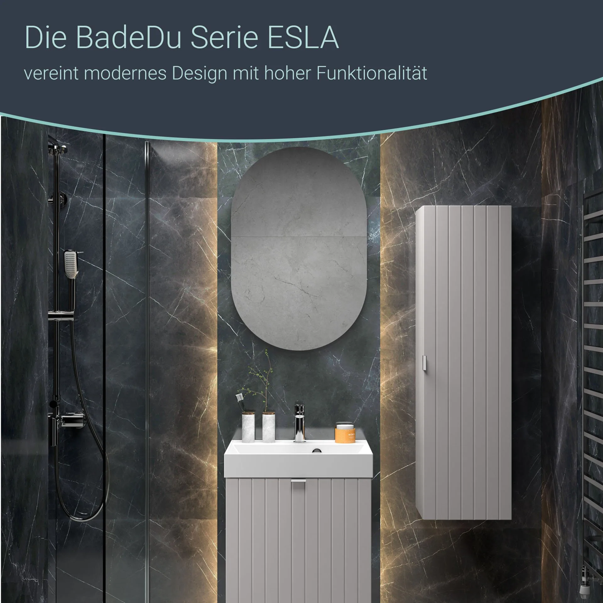 BADEDU ESLA Spiegel 50 cm breit, Grau