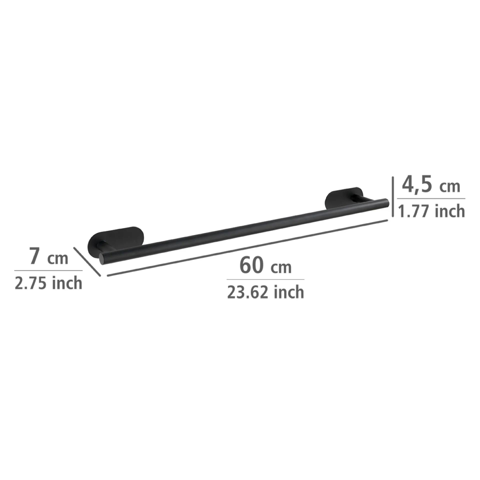 WENKO OREA Handtuchhalter 60 cm, Schwarz matt, Edelstahl, Befestigen ohne Bohren
