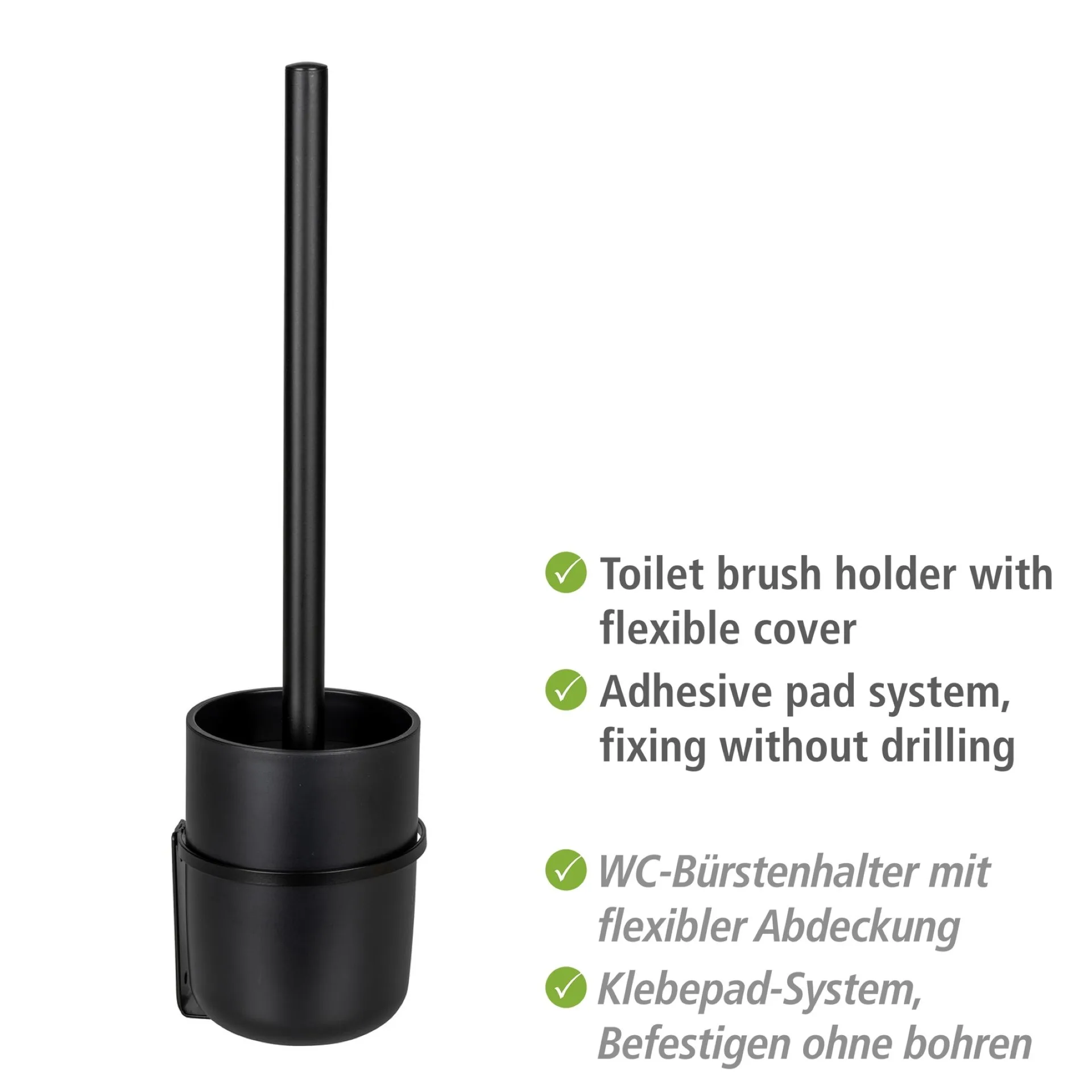 WENKO CARPINO WC-Garnitur, Schwarz, mit Wandhalterung, Befestigen ohne Bohren