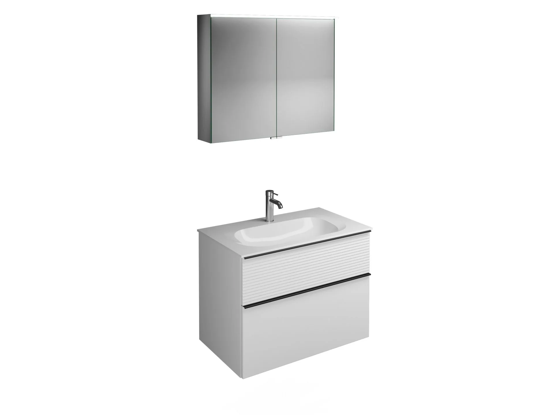 Burgbad FIUMO Waschtisch Set mit Spiegelschrank 82 cm breit, Weiß, Waschbecken Gussmarmor Weiß