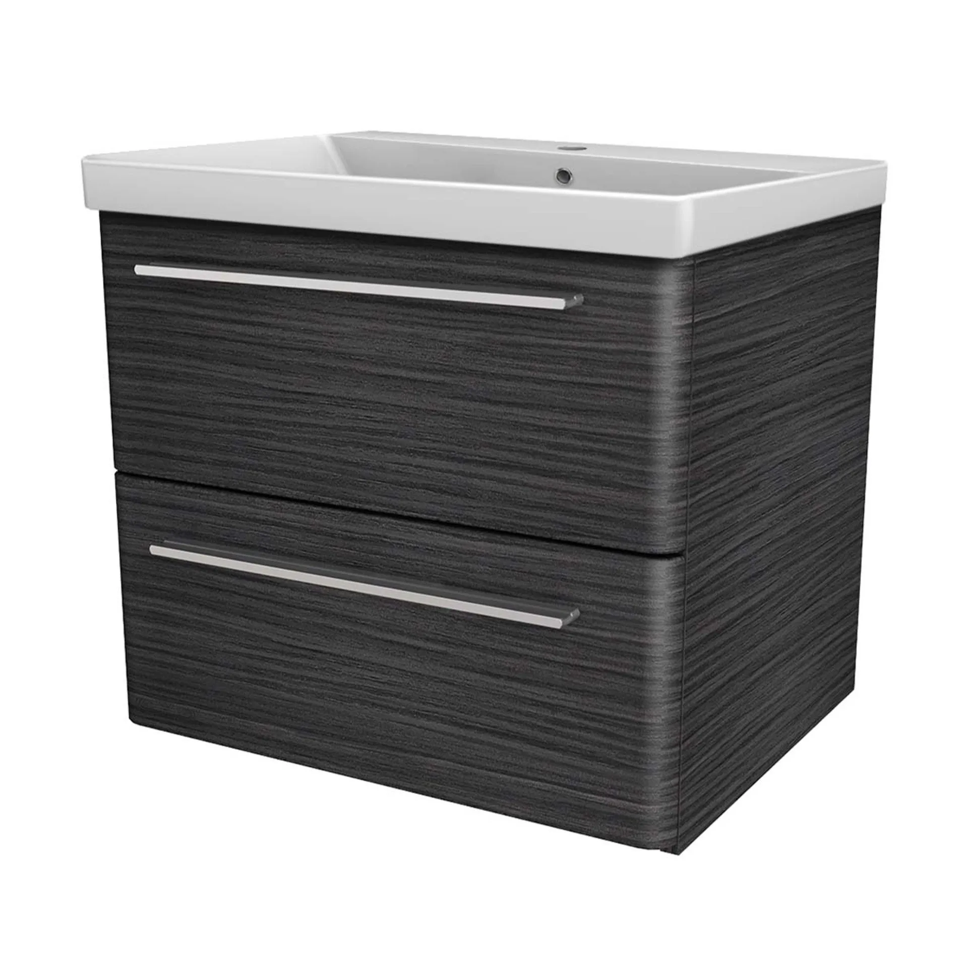 LANZET K8 Waschbecken mit Unterschrank, 60 cm breit, Anthrazit, Waschbecken Keramik Weiß