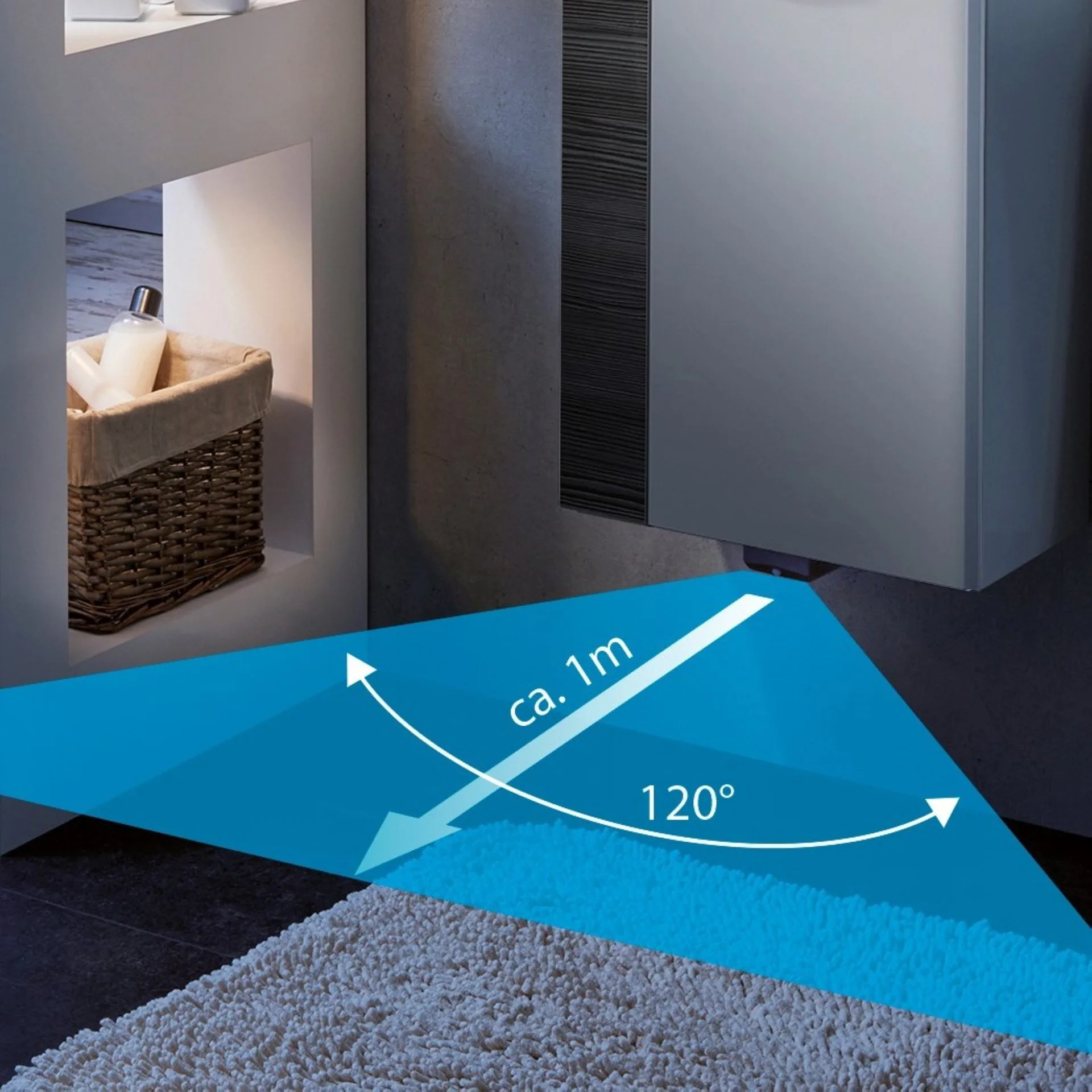 LANZET M9 Waschtisch Set mit Spiegel 100 cm breit, Anthrazit, Waschbecken Gussmarmor Weiß + Waschbeckenbeleuchtung