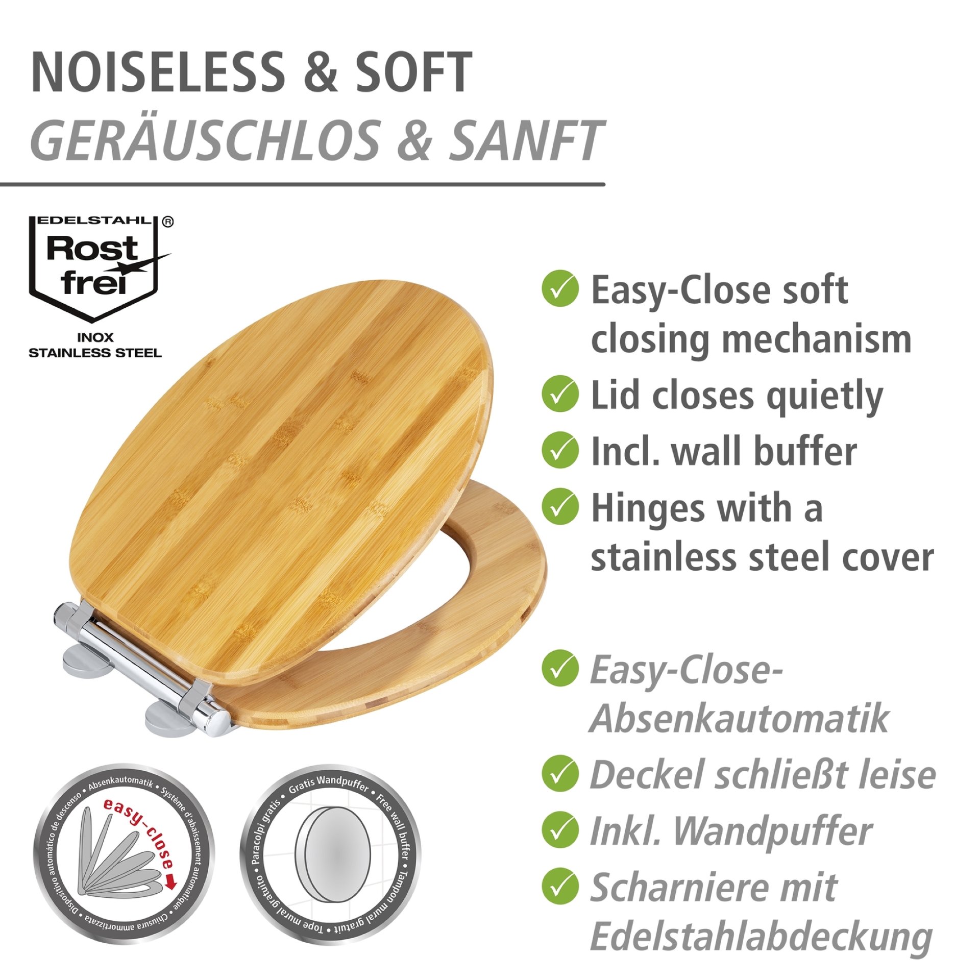 WENKO BAMBUSA WC-Sitz, Braun, aus Bambus, mit Absenkautomatik