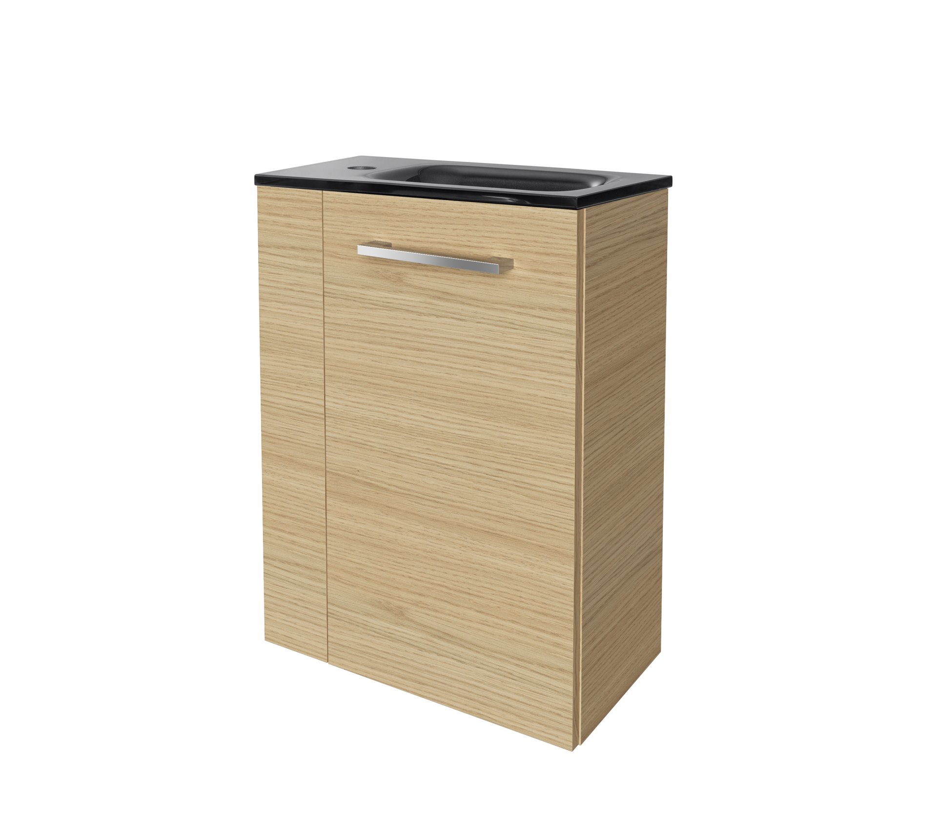 FACKELMANN SBC B. STYLE Gäste WC Waschtisch Set 45 cm breit, Braun, Waschbecken Glas Anthrazit, Türanschlag rechts