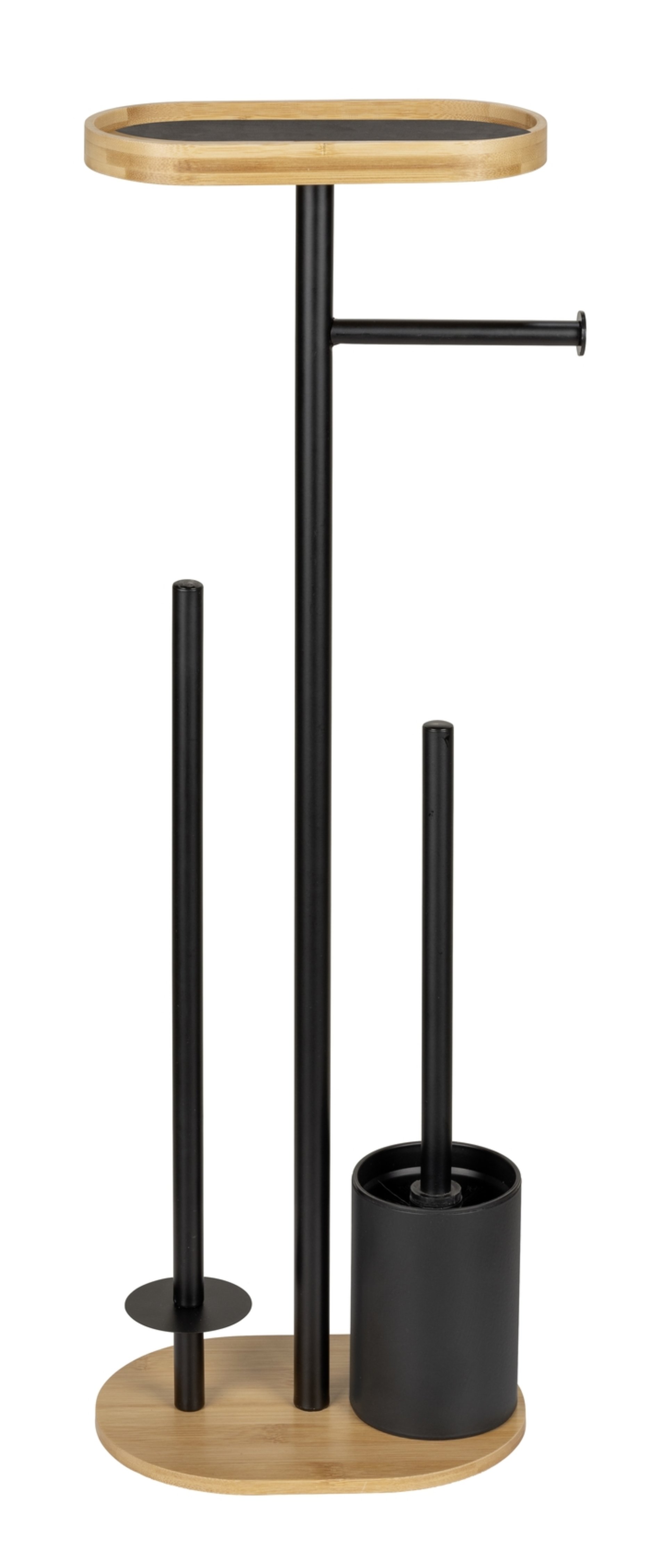 WENKO POMAROLO WC-Garnitur, Schwarz/Braun, Bambus, mit Toilettenpapierhalter und Ablage, stehend